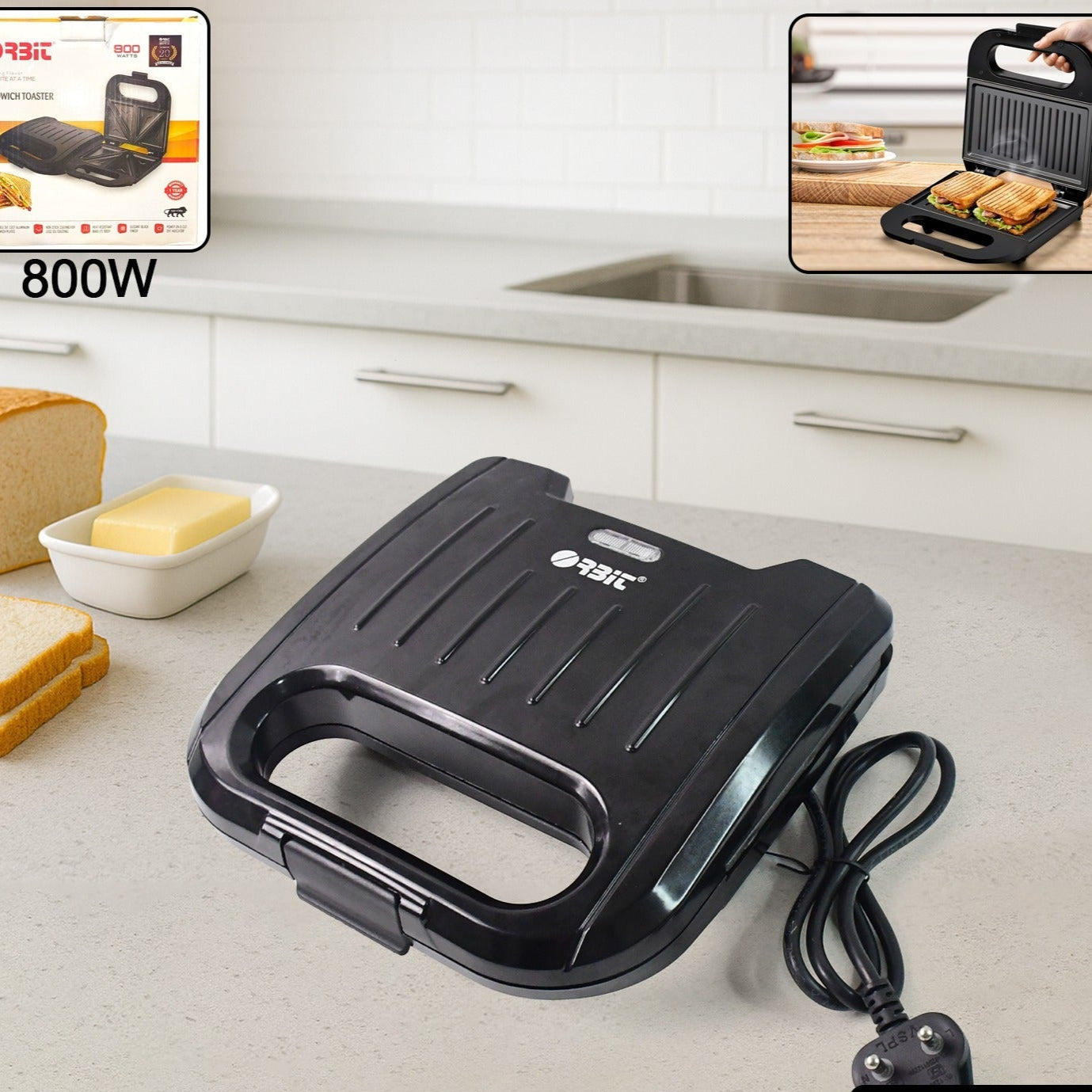 Orbit 800W Sandwich Maker with Non-Stick Plates - Quick Toasting - Happy Price - Image 1
