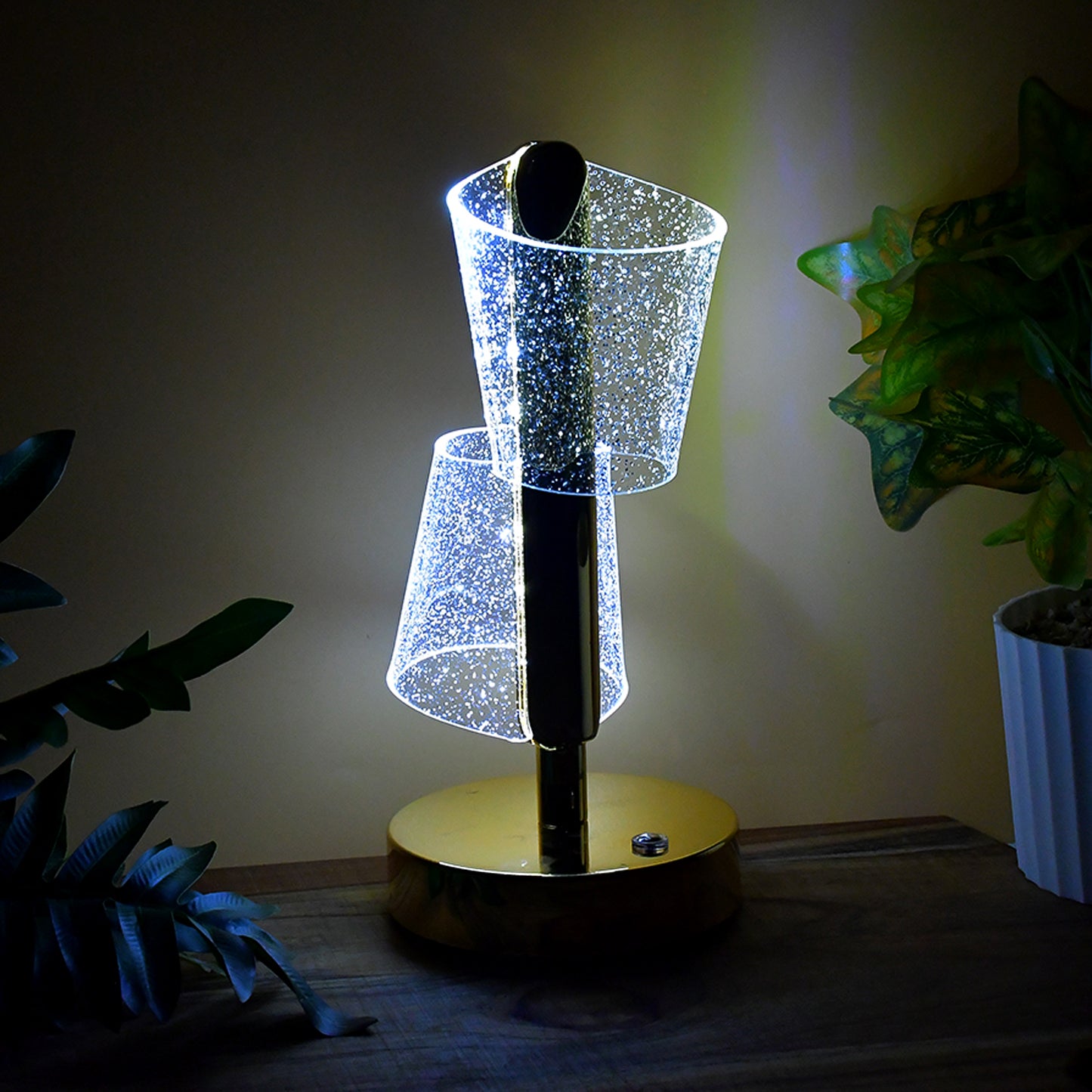 Elegant Crystal Double Shade LED Table Lamp with Golden Base (1 Pc) - Happy Price - Image 5