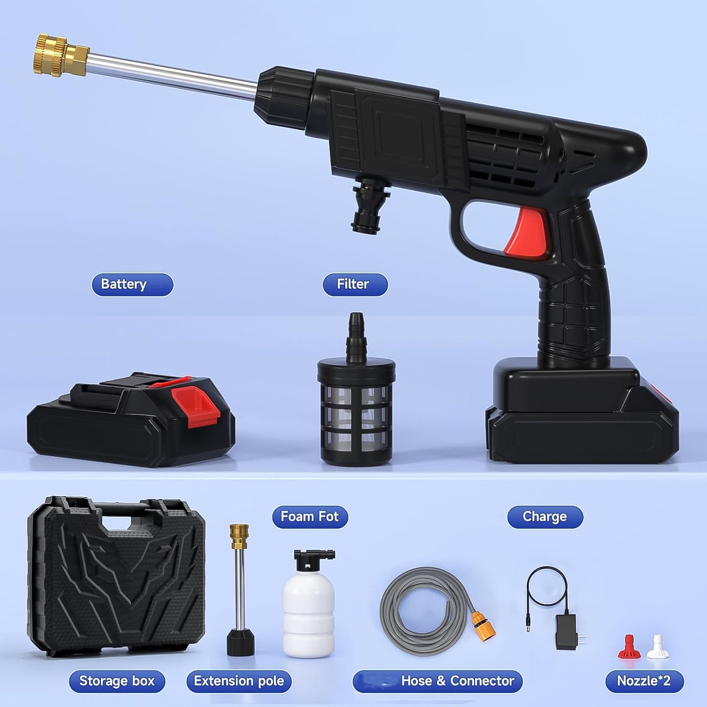 Car Washer Gun Wireless High Pressure Washer Water Spray Gun (48v  With Small Box  Small Adaptor  1 Set) - Happy Price - Image 3