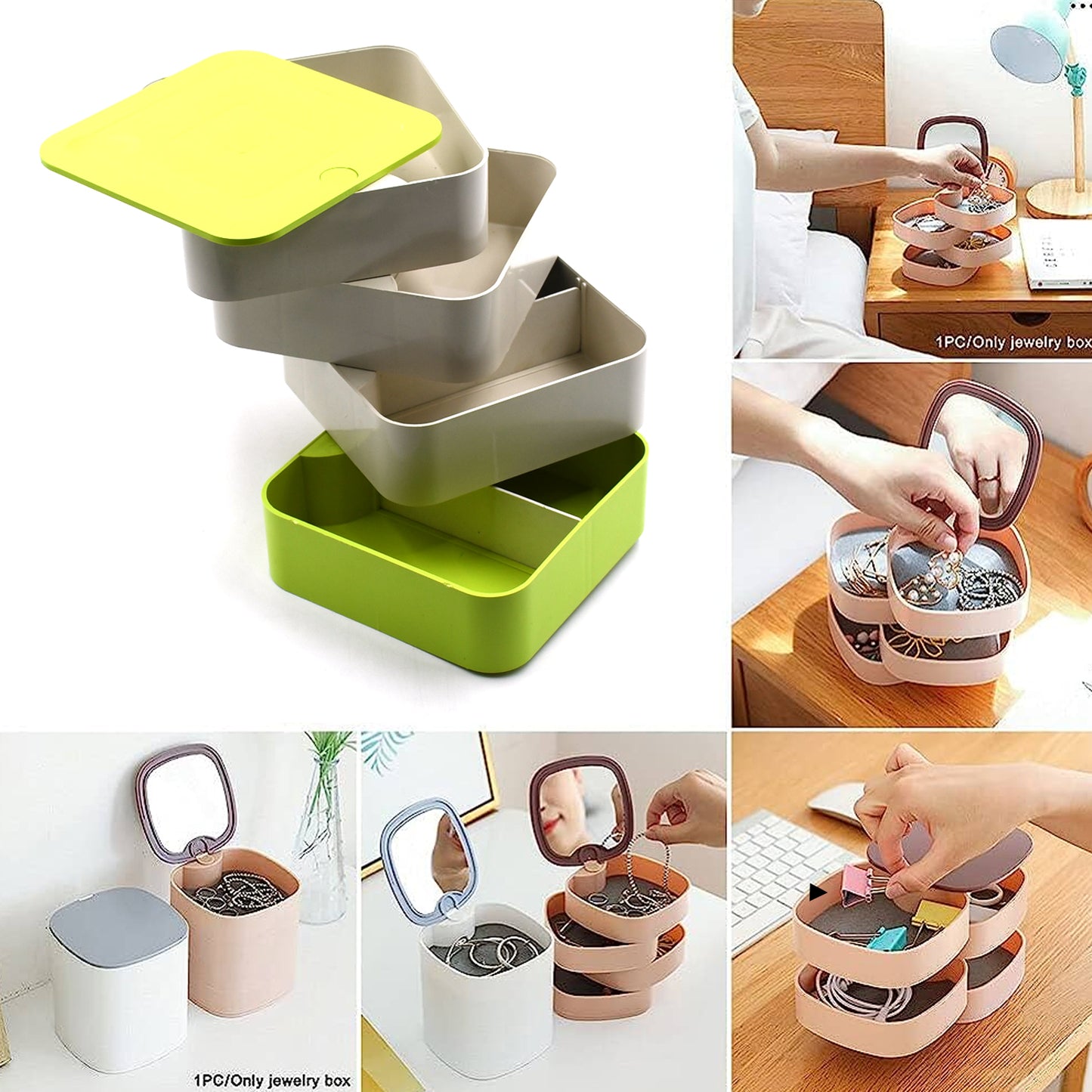 4 Layers Jewelry Box 360 Degree Rotating Jewelry Box Jewelry And Earring Organizer Box Accessory Storage Box - Happy Price - Image 3