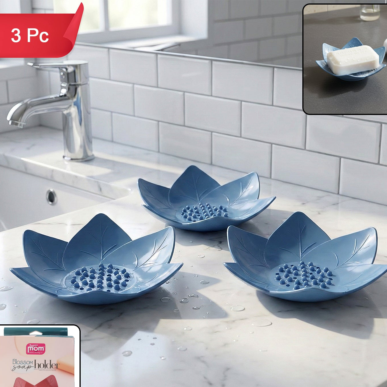 3-Piece Lotus Flower Soap Holder Set for Bathroom & Kitchen - Happy Price - Image 1
