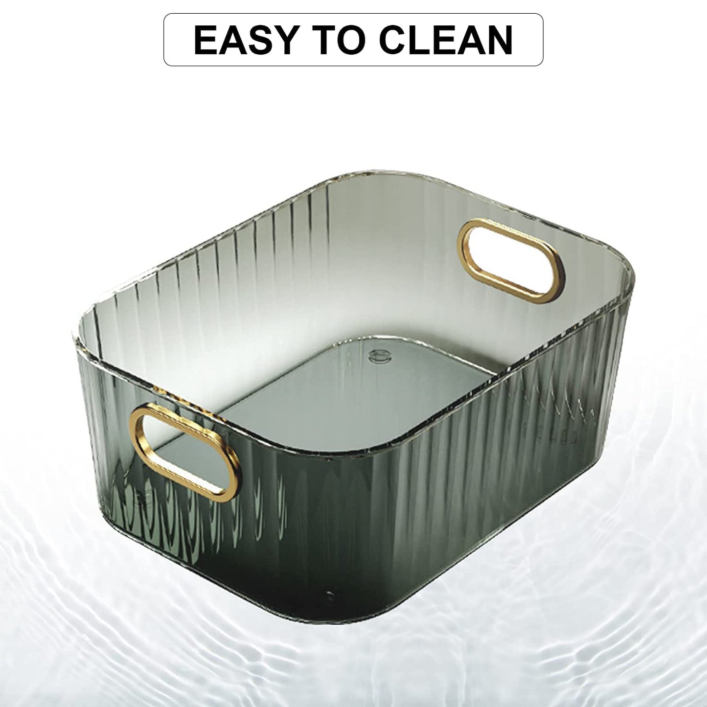 Premium Ribbed Transparent Storage Basket With Gold Handle  Multipurpose Kitchen Amp Home Organizer Box - Happy Price - Image 3