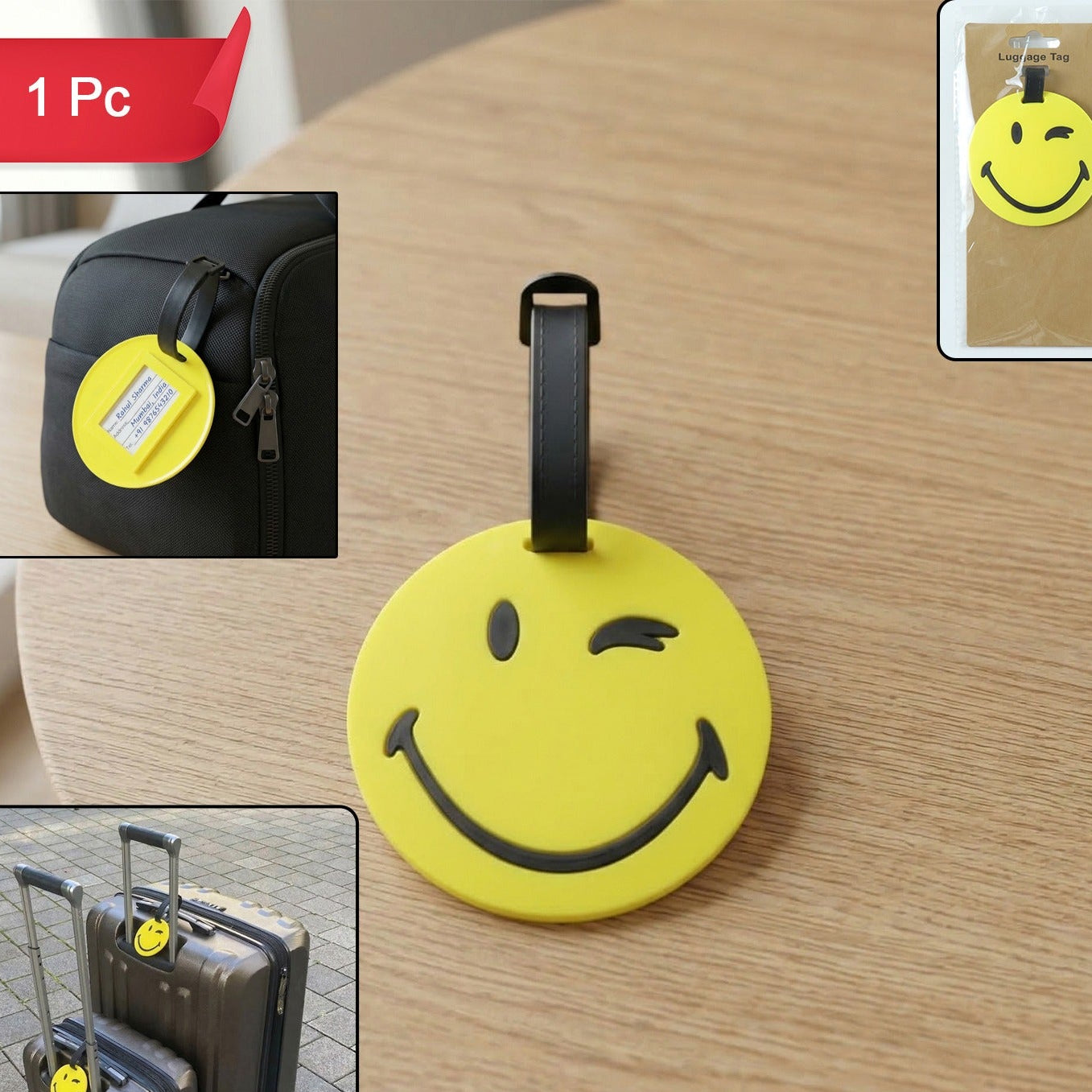 Cute Smiley Face Round Travel Identification Luggage Bag Tag (1 Pc)