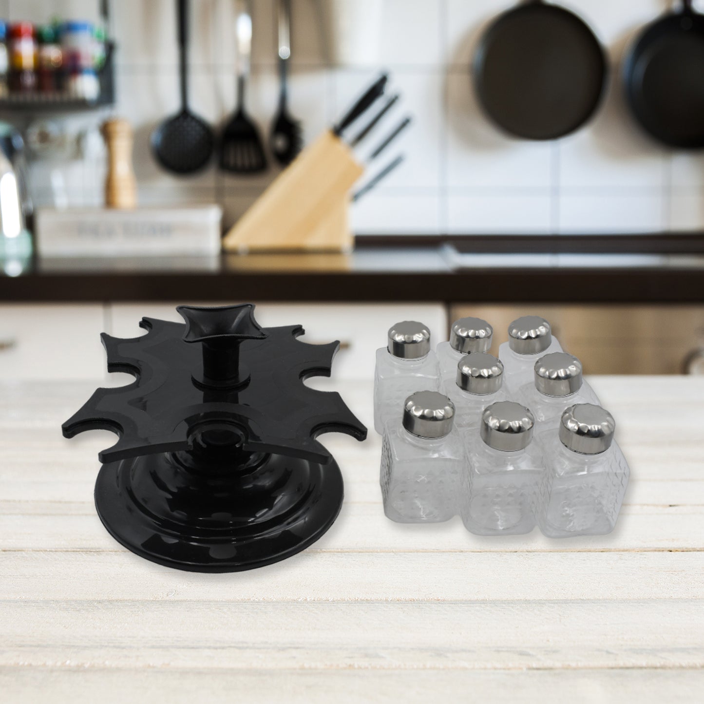 All New Square 8 Bottle Design 360 Degree Revolving Spice Rack Container Condiment Pieces Set Square Small Container - Happy Price - Image 2