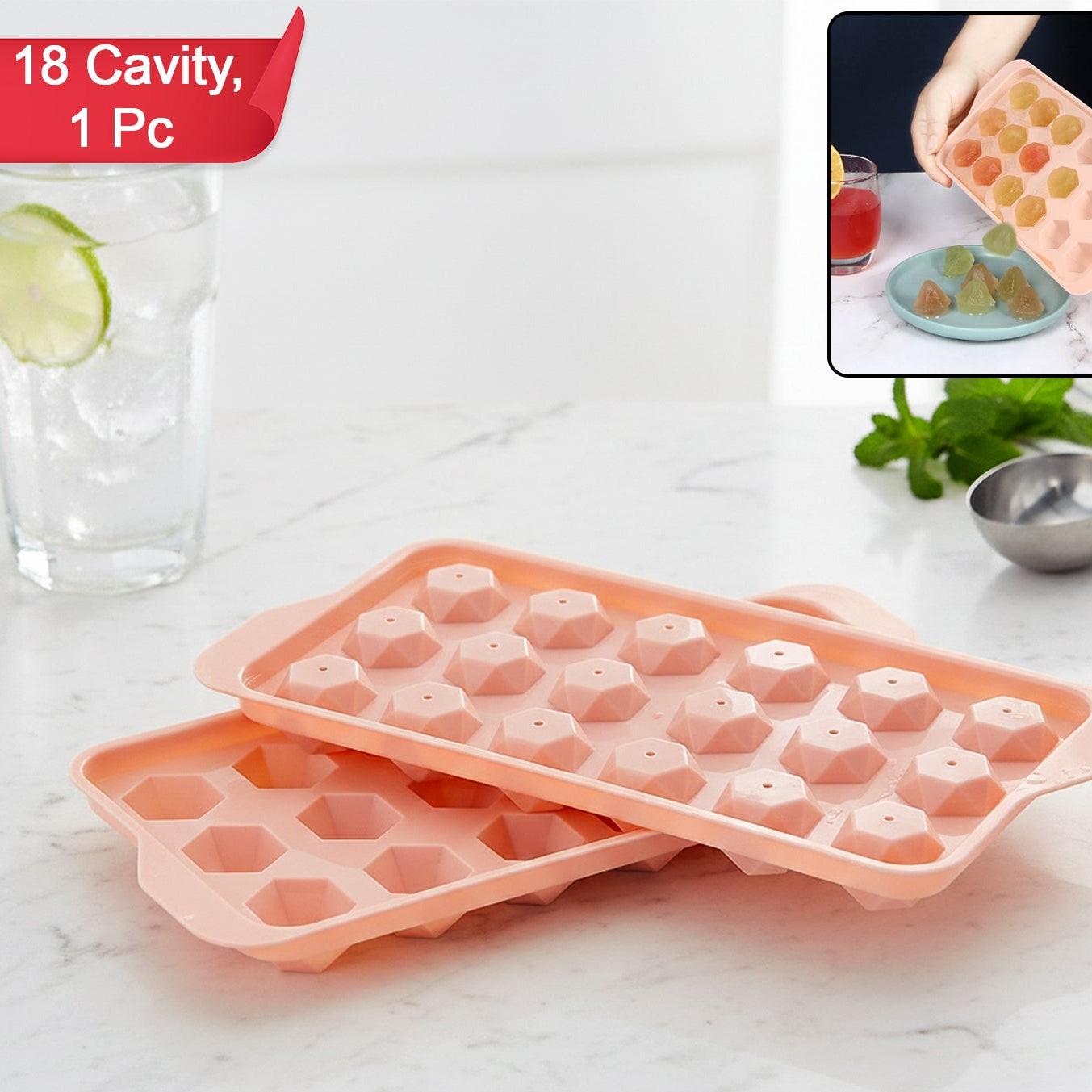 18 Cavity Diamond Shape Plastic Ice Tray - 1 Pc - Happy Price - Image 1