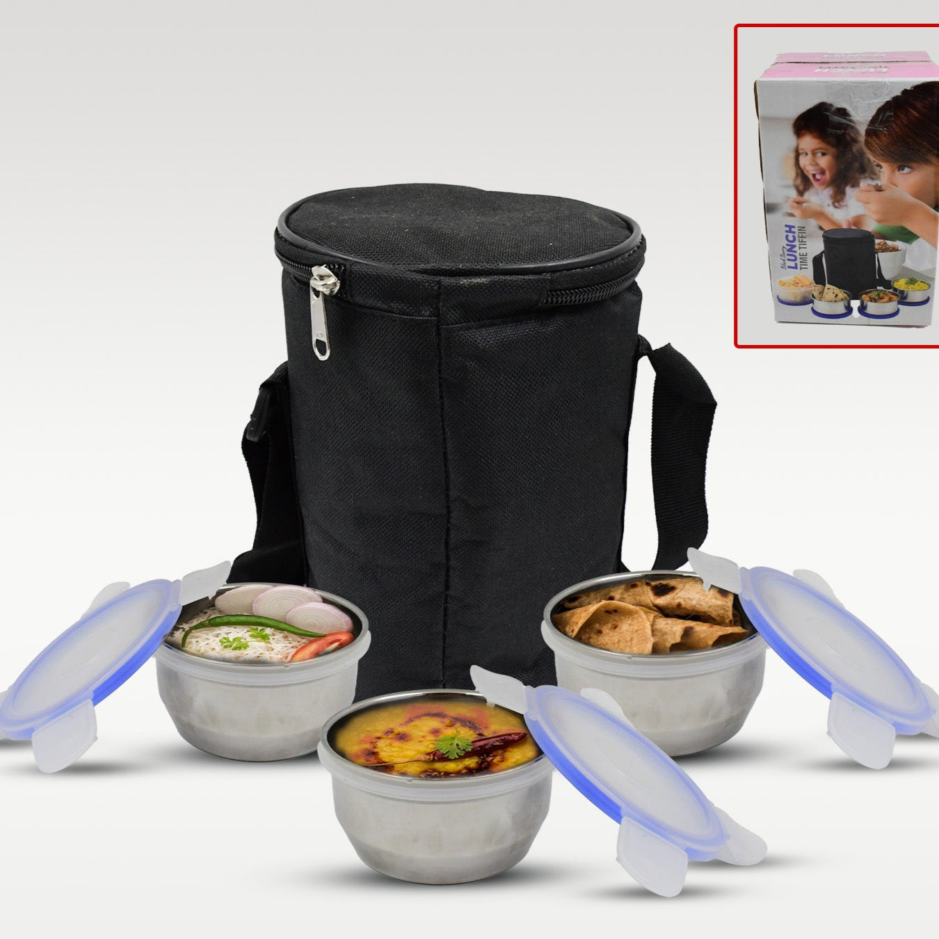 Airtight  Leak Proof Stainless Steel Container Multi Compartment Lunch Box Carry To All Type Lunch In Lunch Box  Premium Quality Lunch Box Ideal For Office  School Kids  Travelling Ideal (3 Different Lunch Box) - Happy Price - Image 1