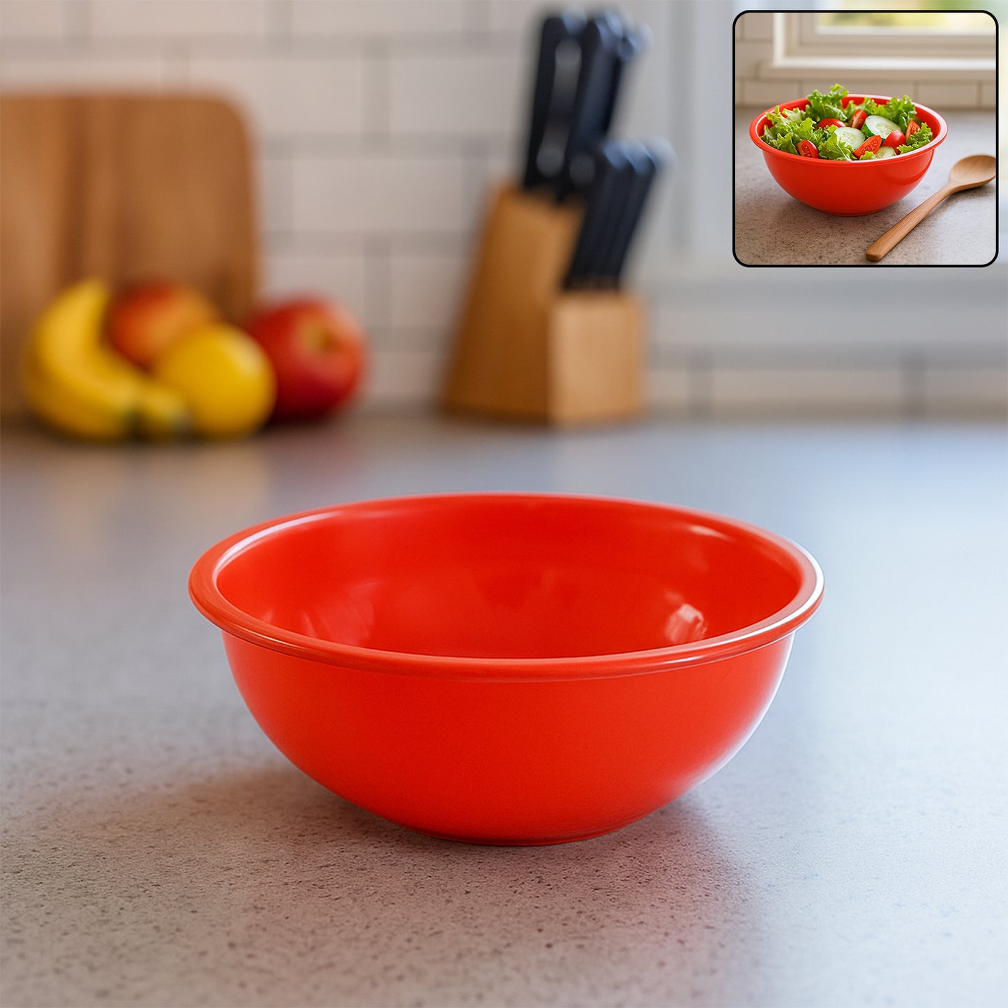 6 Inch Red Deep Serving Bowl - Durable Plastic Kitchen Bowl (1 Pc) - Happy Price - Image 7