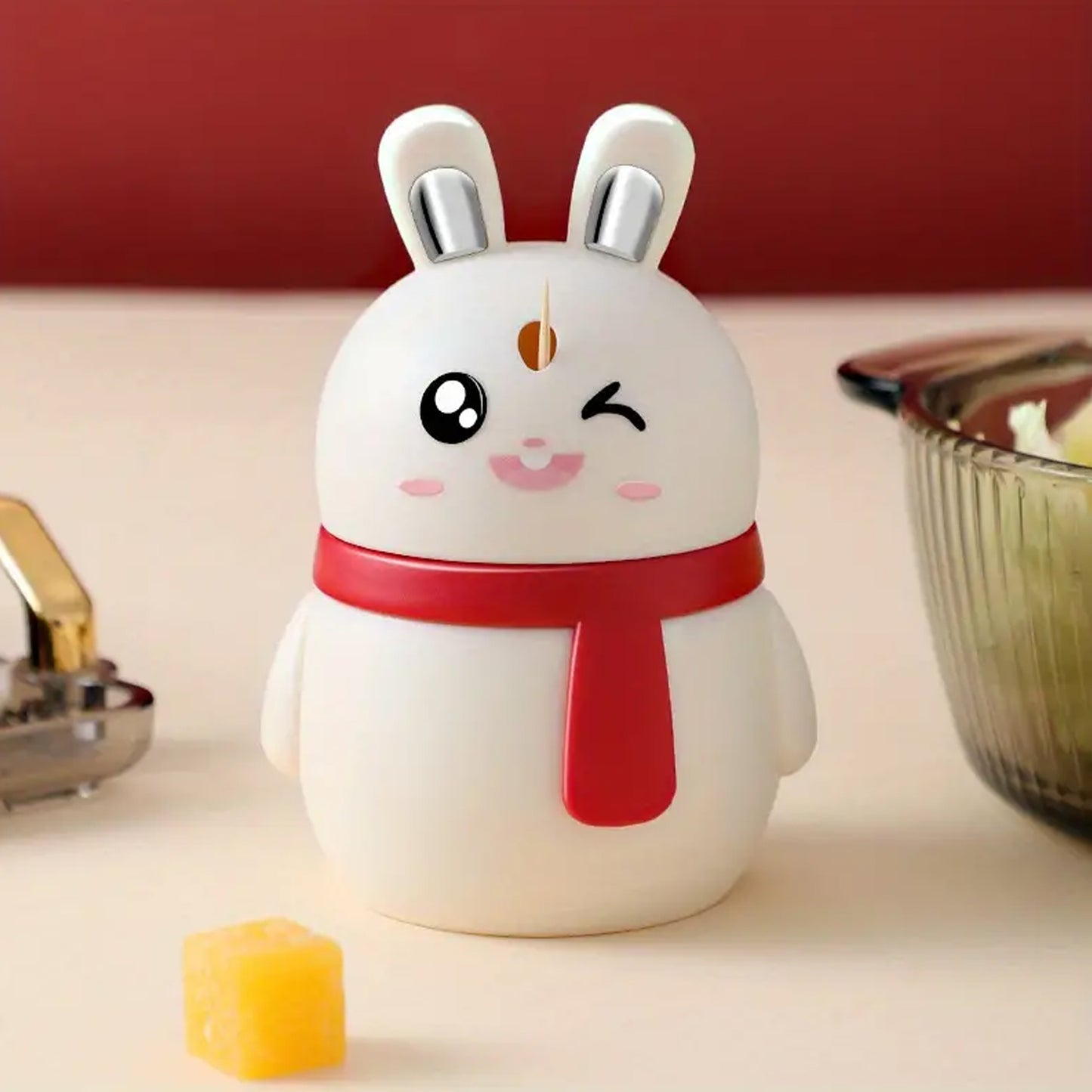 Rabbit Shape Toothpick Dispenser Pressing Small Size Accessory Durable Red  Home  Garden  Kitchen Dining  Bar  Kitchen Storage  Organization  Racks  Holders Dining Room Table Decoration (1 Pc ) - Happy Price - Image 2