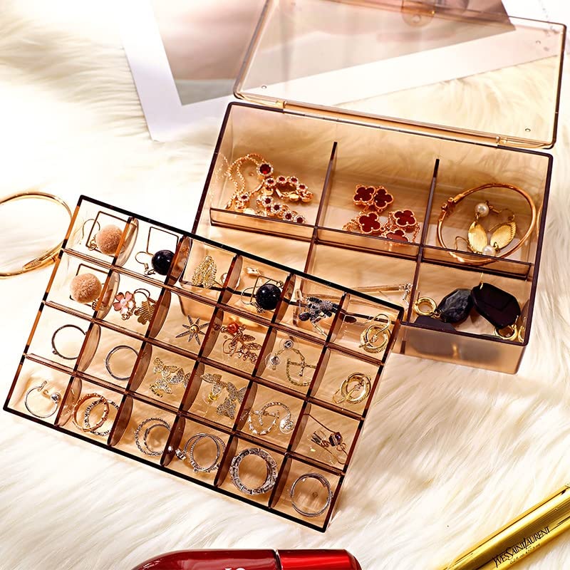 2 Layer Acrylic Jewelry Storage Box Dustproof Earring Box Storage Box Portable Nail Art Storage Case 24-grid Small And 6-grid Big Case Makeup Vanity Box (1 Pc  30 Compartment) - Happy Price - Image 5
