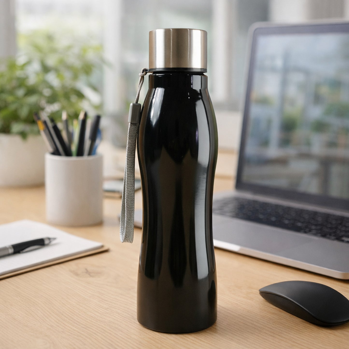 Stainless Steel Water Bottle 600 ML with Carry Strap - Happy Price - Image 2