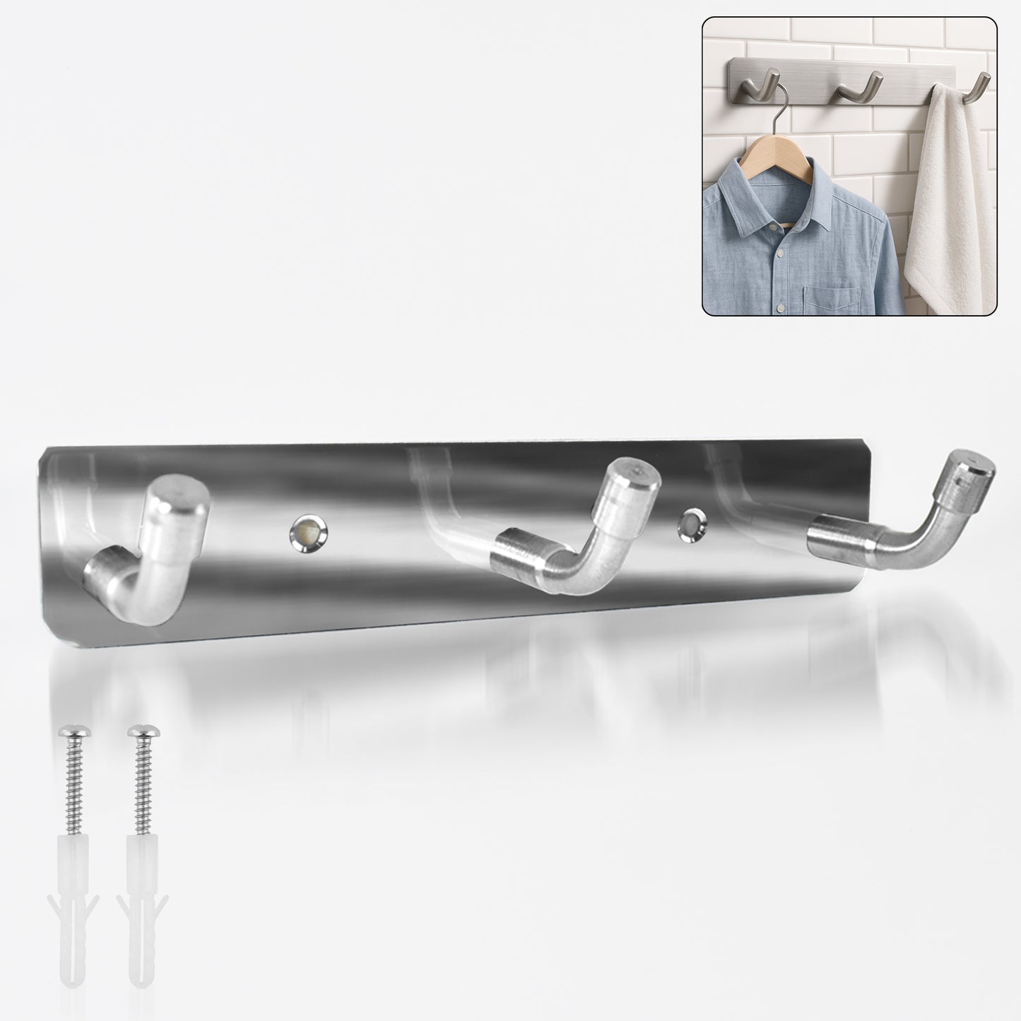 Stainless Steel Wall Mounted Coat 3 Hook Rack (14x3  1 Pc) - Happy Price - Image 2
