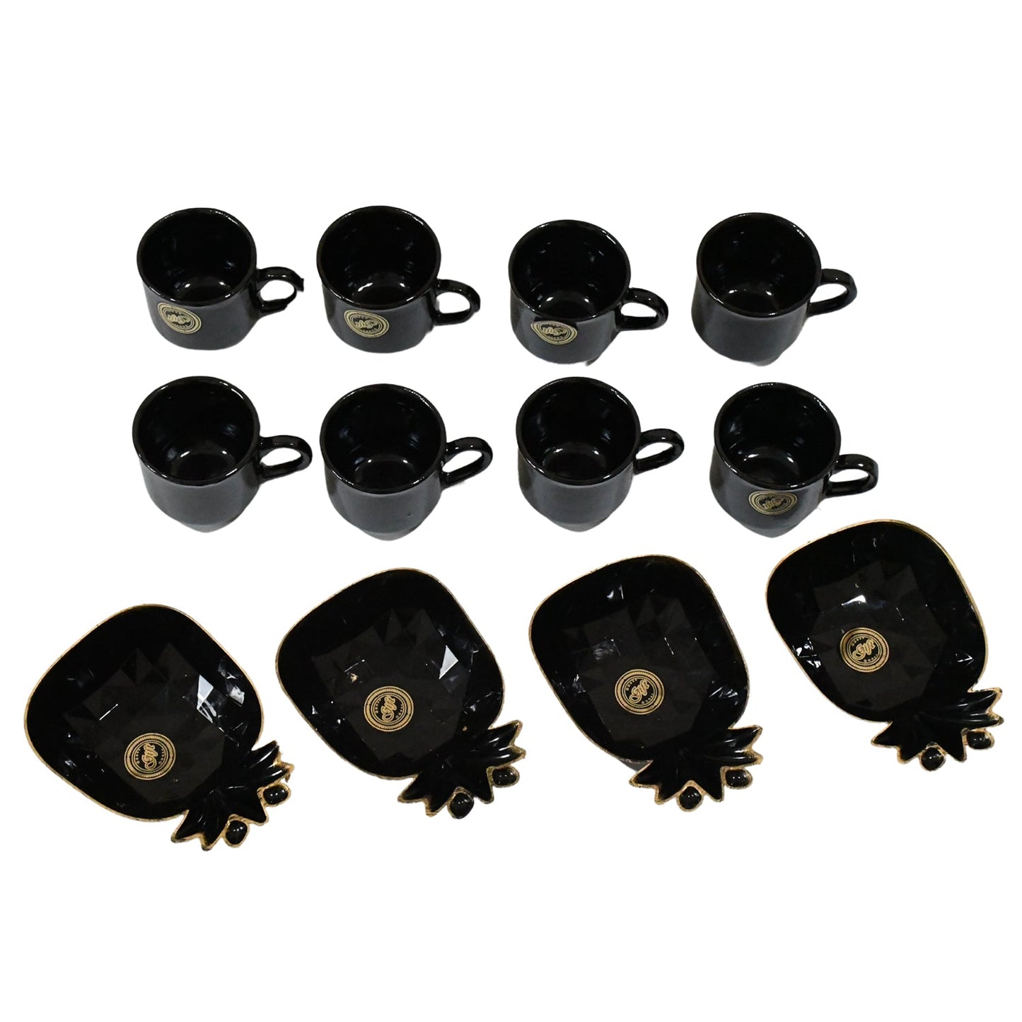 Pine Junction Ceramic Tea  Cups  Mug Set With Pineapple Shape Serving Bowl  (12 Pcs Set) - Happy Price - Image 3