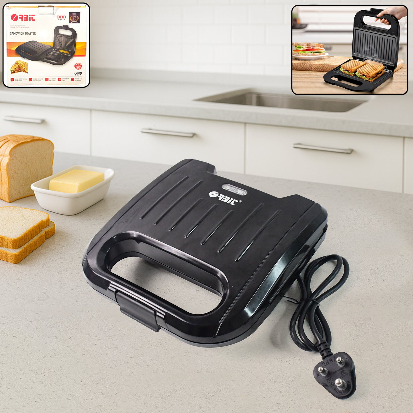Orbit 800W Sandwich Maker with Non-Stick Plates - Quick Toasting - Happy Price - Image 3