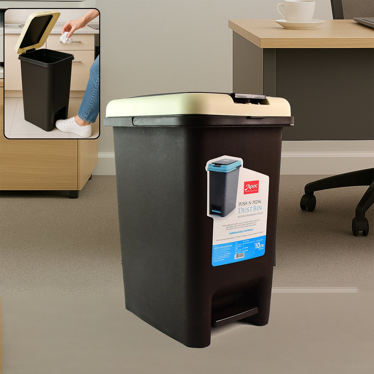 Apex Push N Pedal Plastic Dustbin 10l Capacity (1 Pc) - Happy Price - Image 6