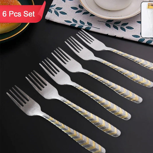 6 Pcs Stainless Steel Dining Forks - Elegant Golden Zig-Zag Handle - Happy Price - Image 1