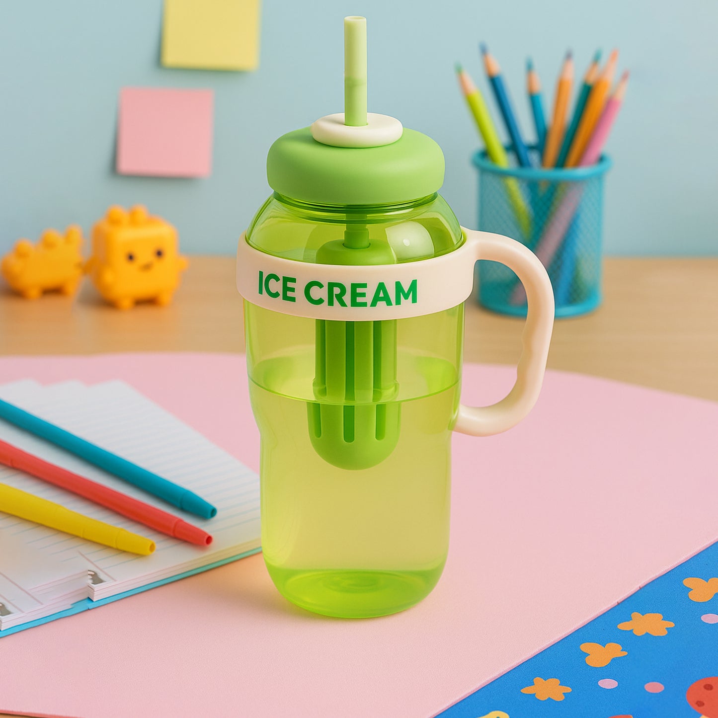 Approx 1300ml Large Capacity Cute Ice Cream Themed Water Bottle With Handle Straw  Fruit Infuser  Leakproof Sipper For Kids  Adults - Happy Price - Image 5