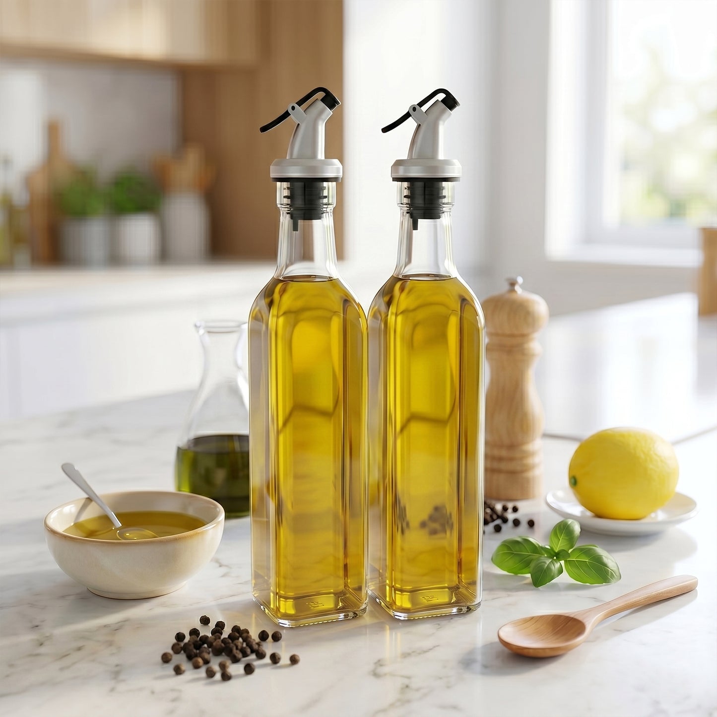Glass Oil Dispenser Bottle Set - 500ml Leak Proof Pourer (2 Pc) - Happy Price - Image 3
