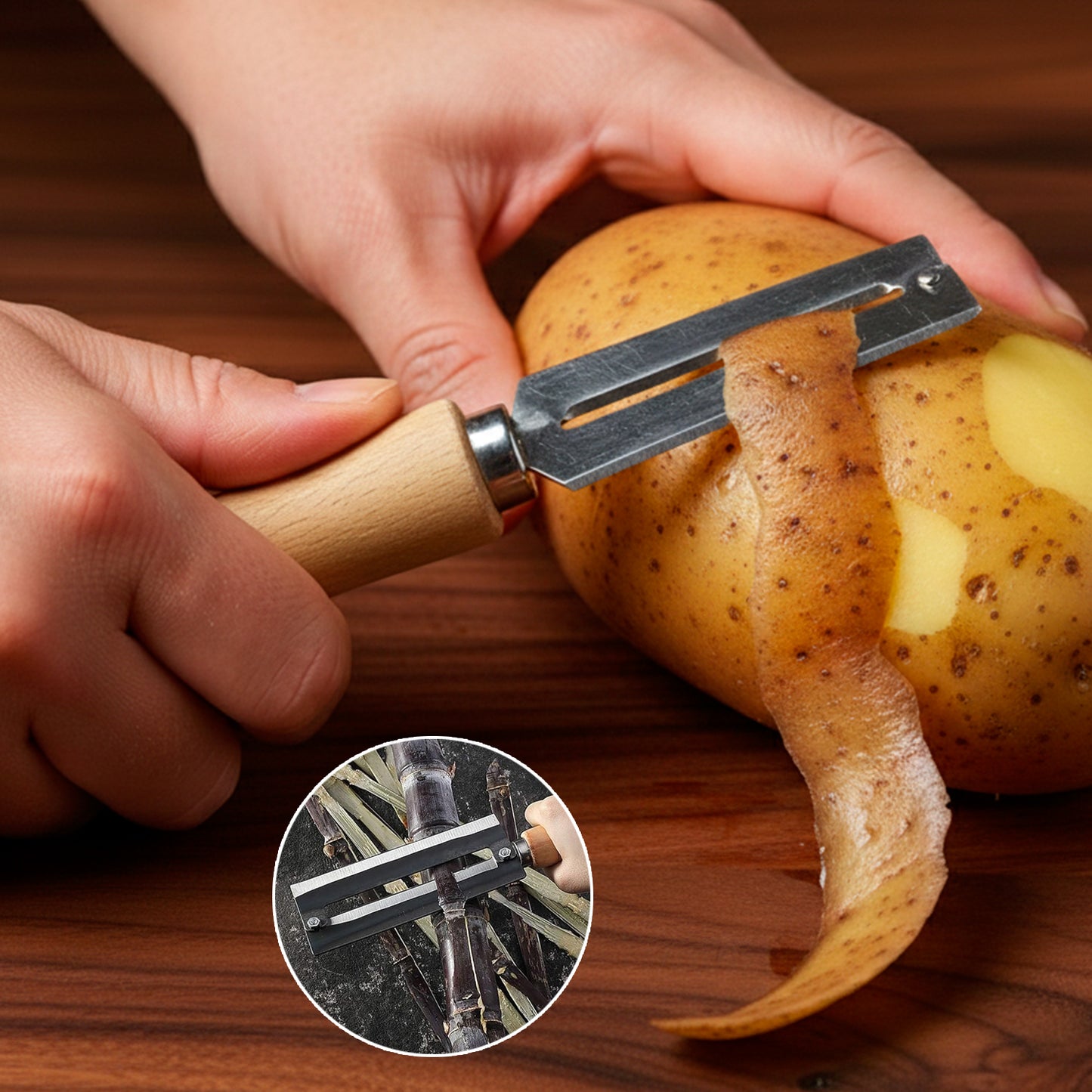 Durable Stainless Steel Vegetable Peeler with Wooden Handle - 1 Pc Kitchen Tool - Happy Price - Image 2
