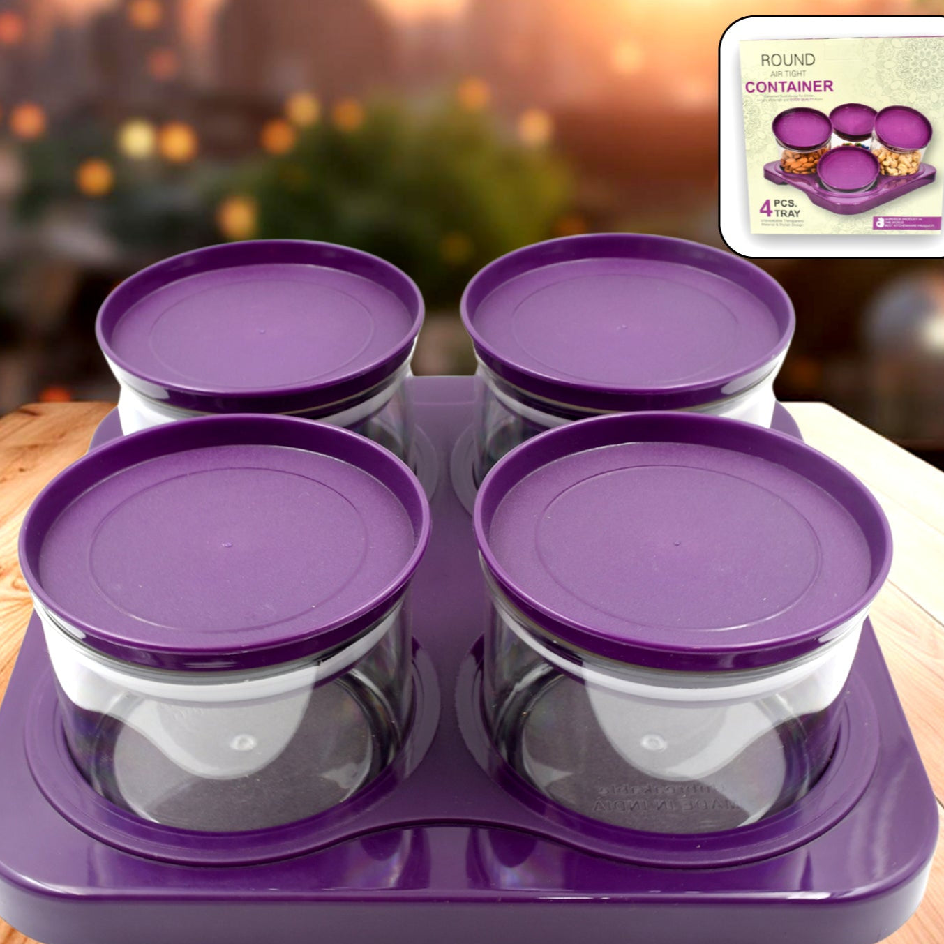 Airtight Plastic 4 Pc Storage Container Set With Tray Dry Fruit Plastic Storage Container Tray Set With Lid  Serving Tray For Kitchen - Happy Price - Image 1