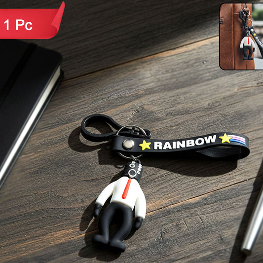 Cartoon Man Figure Keychain with Rainbow Strap - 1 Pc - Happy Price - Image 1
