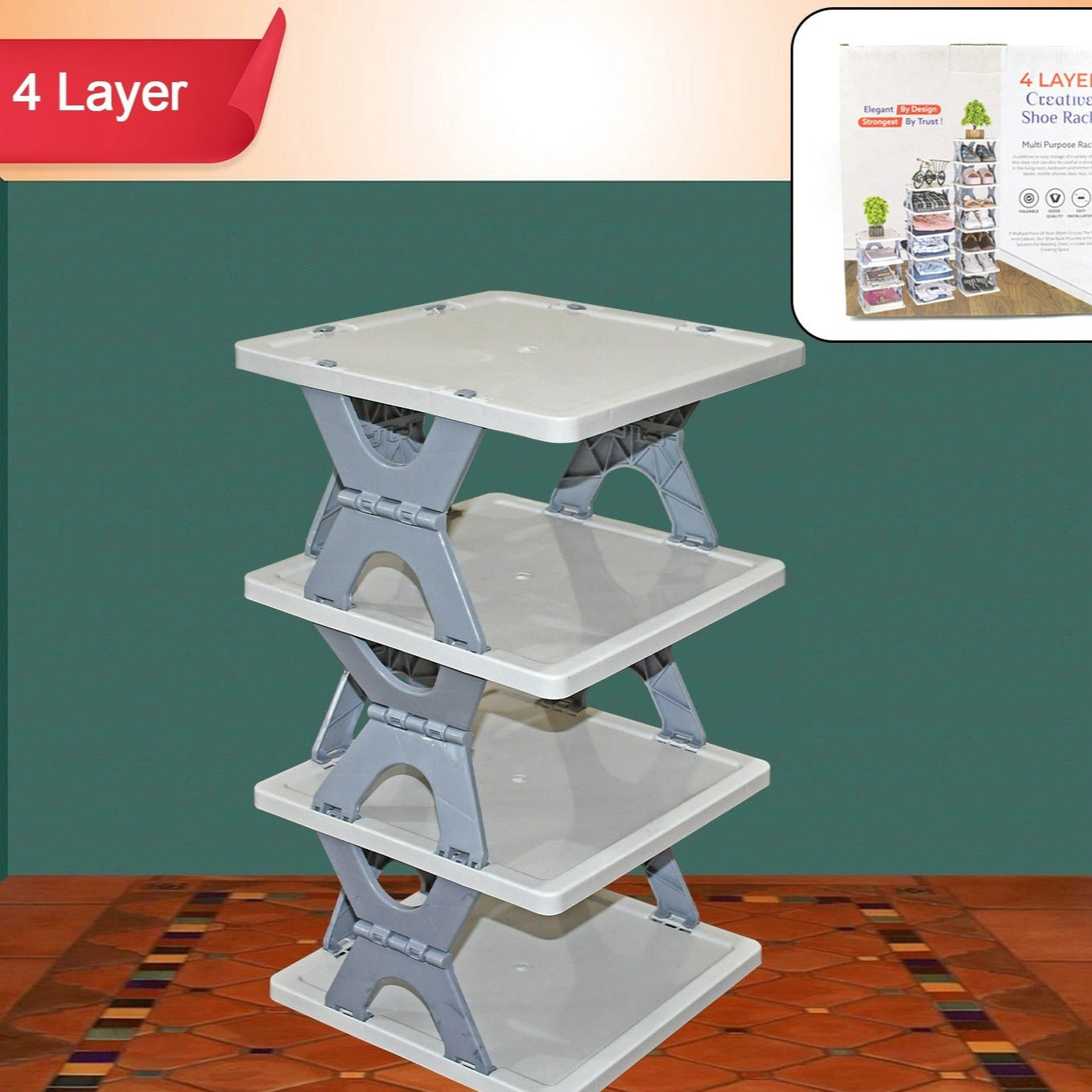Smart Shoe Rack Shoes Stand Multifunctional Entryway Foldable  Collapsible Door Shoe Rack Free Standing Heavy Duty Plastic Shoe Shelf Storage Organizer Narrow Footwear Home (1 Pc 4 Layer 6 Layer 8 Layer) - Happy Price - Image 1