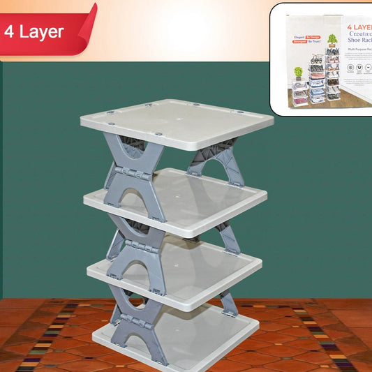 Smart Shoe Rack Shoes Stand Multifunctional Entryway Foldable  Collapsible Door Shoe Rack Free Standing Heavy Duty Plastic Shoe Shelf Storage Organizer Narrow Footwear Home (1 Pc 4 Layer 6 Layer 8 Layer) - Happy Price - Image 1