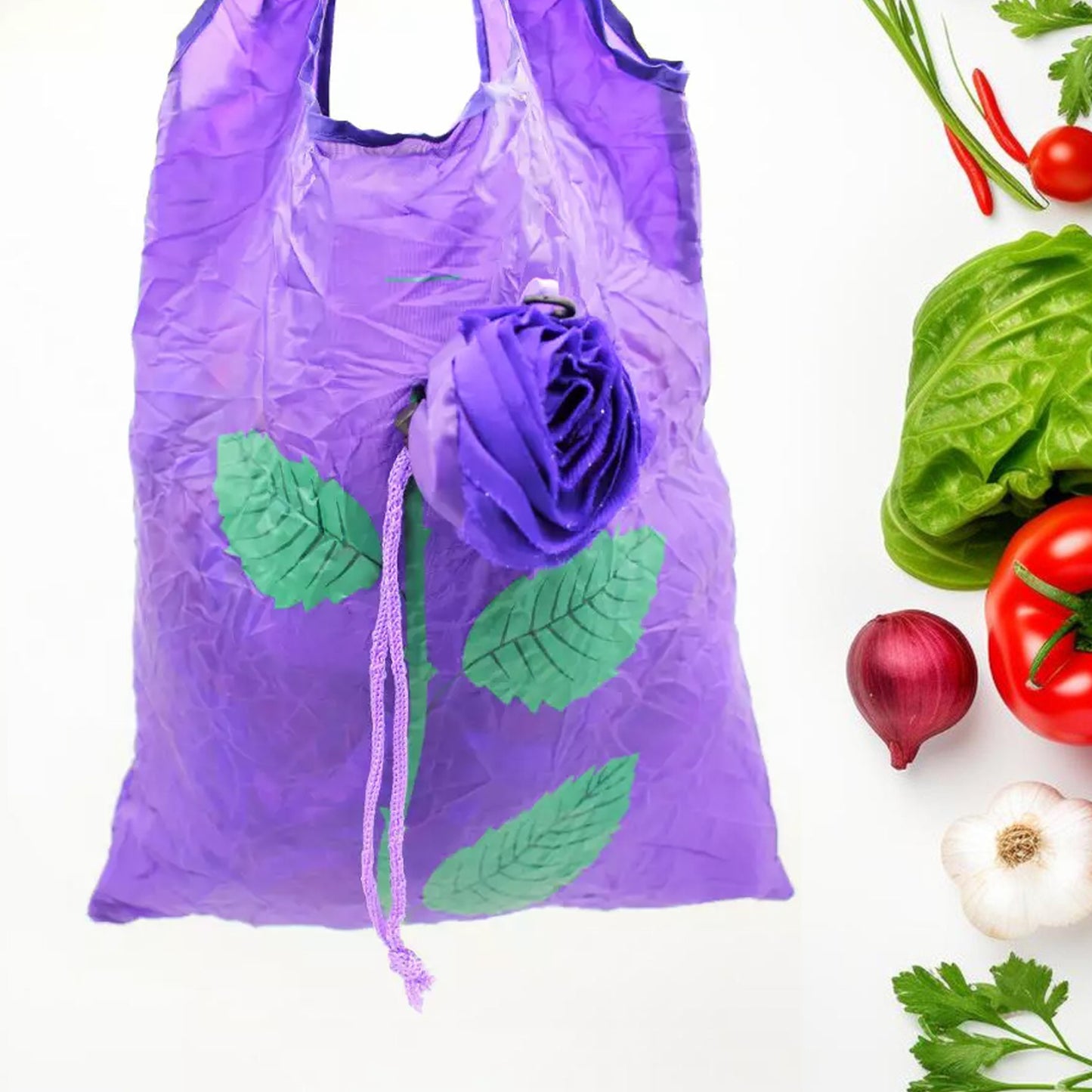 Foldable Bag Cute Rose Shape Cover Reusable Bag Naylon Bag Nylon Shopping Carry Bags Large Reusable Foldable Bag Eco Friendly Shopping Folds To Pocket Size Tote Grocery Shoulder Handbag Travel Bag (1pc) - Happy Price - Image 2