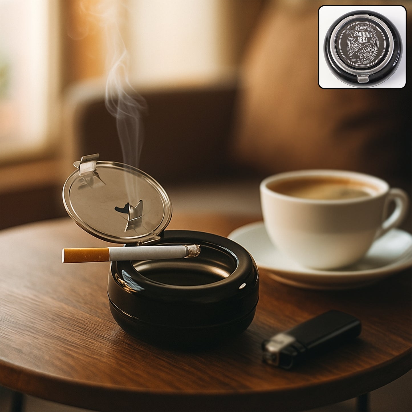 Round Smokeless Ashtray with Lid - Portable & Odor Control (1 Pc) - Happy Price - Image 7