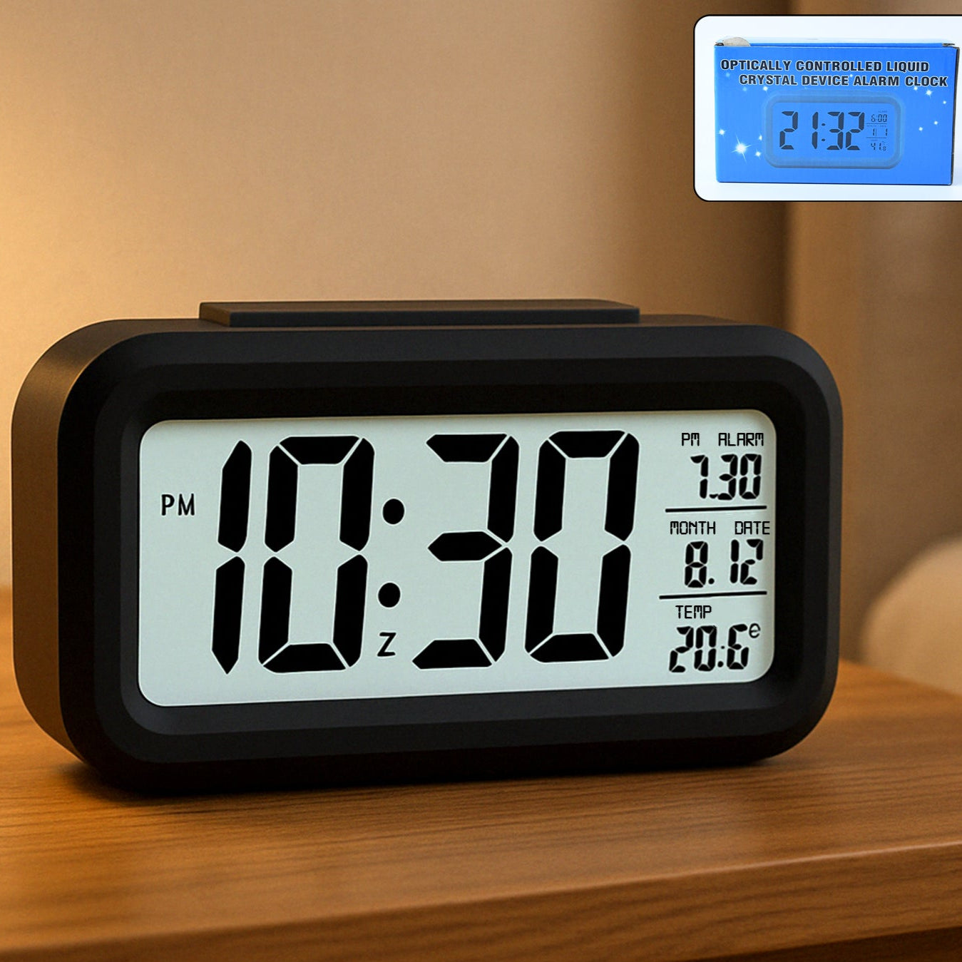 Digital LCD Alarm Clock with Auto Backlight & Temperature Display (1 Pc) - Happy Price - Image 1