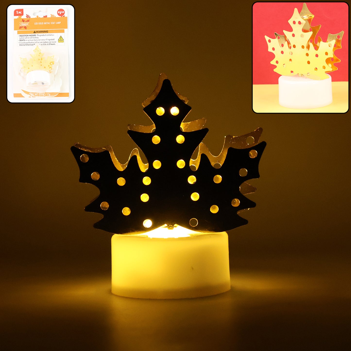 Decorative Led Gold Metal Leaf Diya Lamp (1 Pc) - Happy Price - Image 2