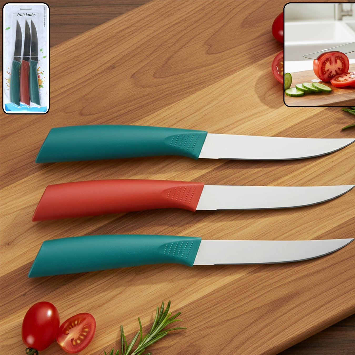 Set of 3 Stainless Steel Kitchen Knives for Fruits & Vegetables - Happy Price - Image 1