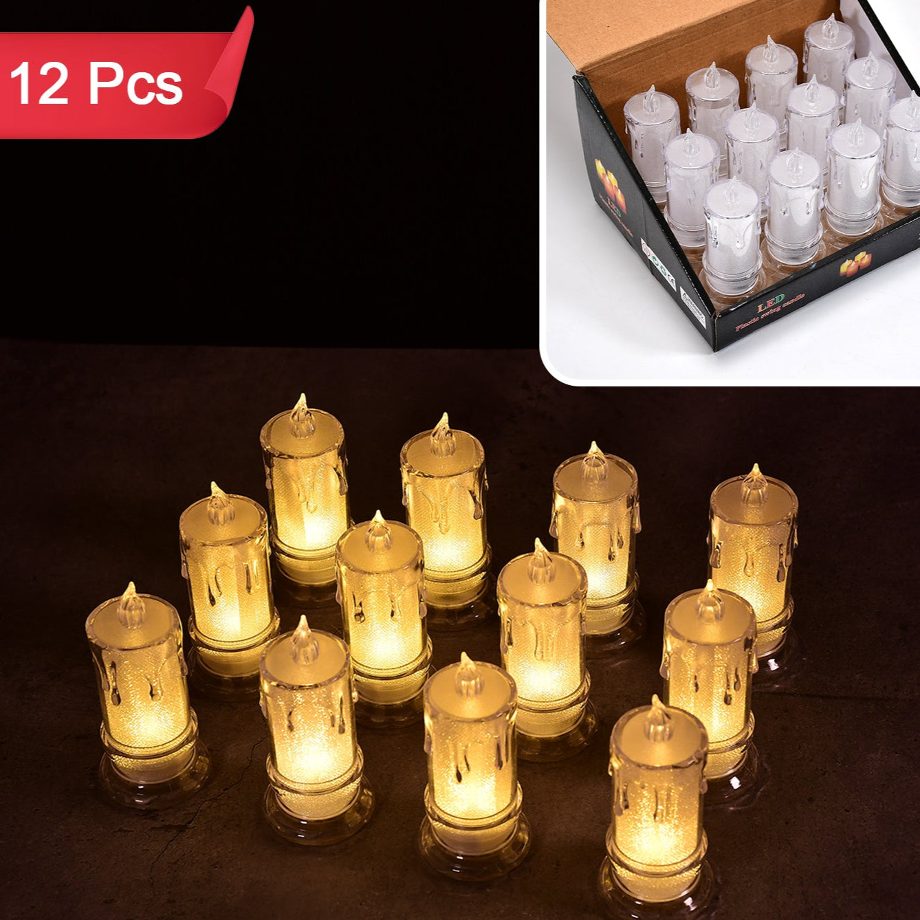 Big Size Flameless Melted Design Candles For Decoration (Set Of 12pc) - Happy Price - Image 1