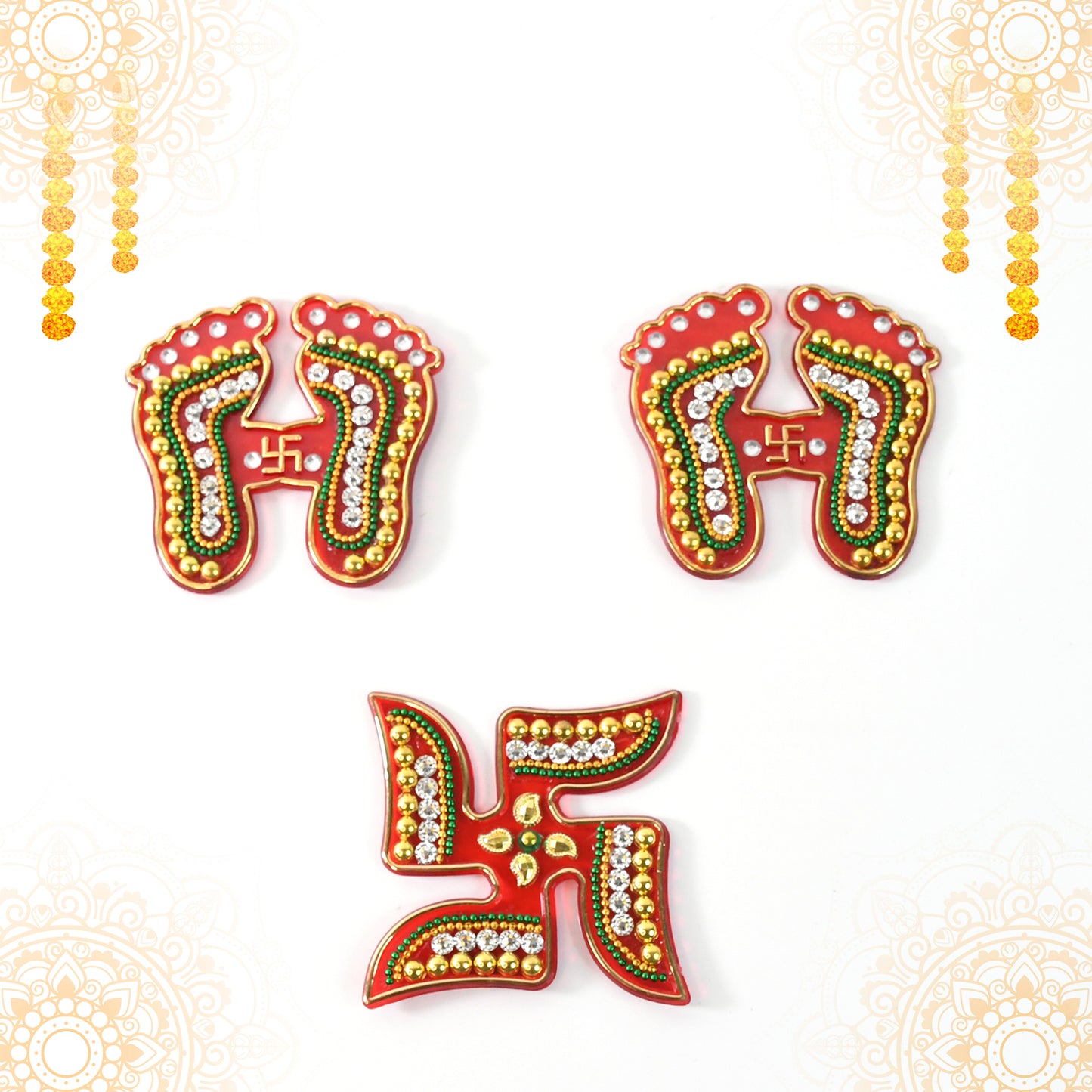 Decorative Laxmi Charan (Pagla)  Swastik Combo Set (3pc Set) - Happy Price - Image 4