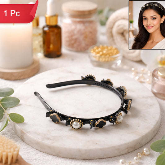 Premium Decorative Headband Stylish Black  Gold Finish Hair Band (1 Pc)