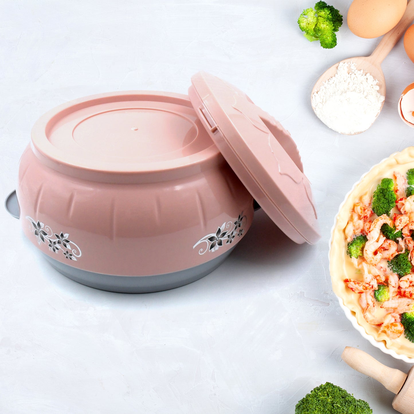 High Quality Steel Casserole Box For Food Searving Inner Steel Insulated Casserole Hot Pot Flowers Printed Chapati Box For Roti Kitchen (Approx 4500 Ml) - Happy Price - Image 6