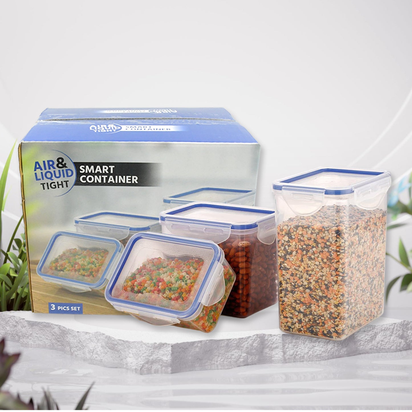 Classics Rectangular Plastic Airtight Food Storage Containers With Leak Proof Locking Lid Storage Container Set Of 3 Pc( Approx Capacity 500ml1000ml1500ml Transparent) - Happy Price - Image 2