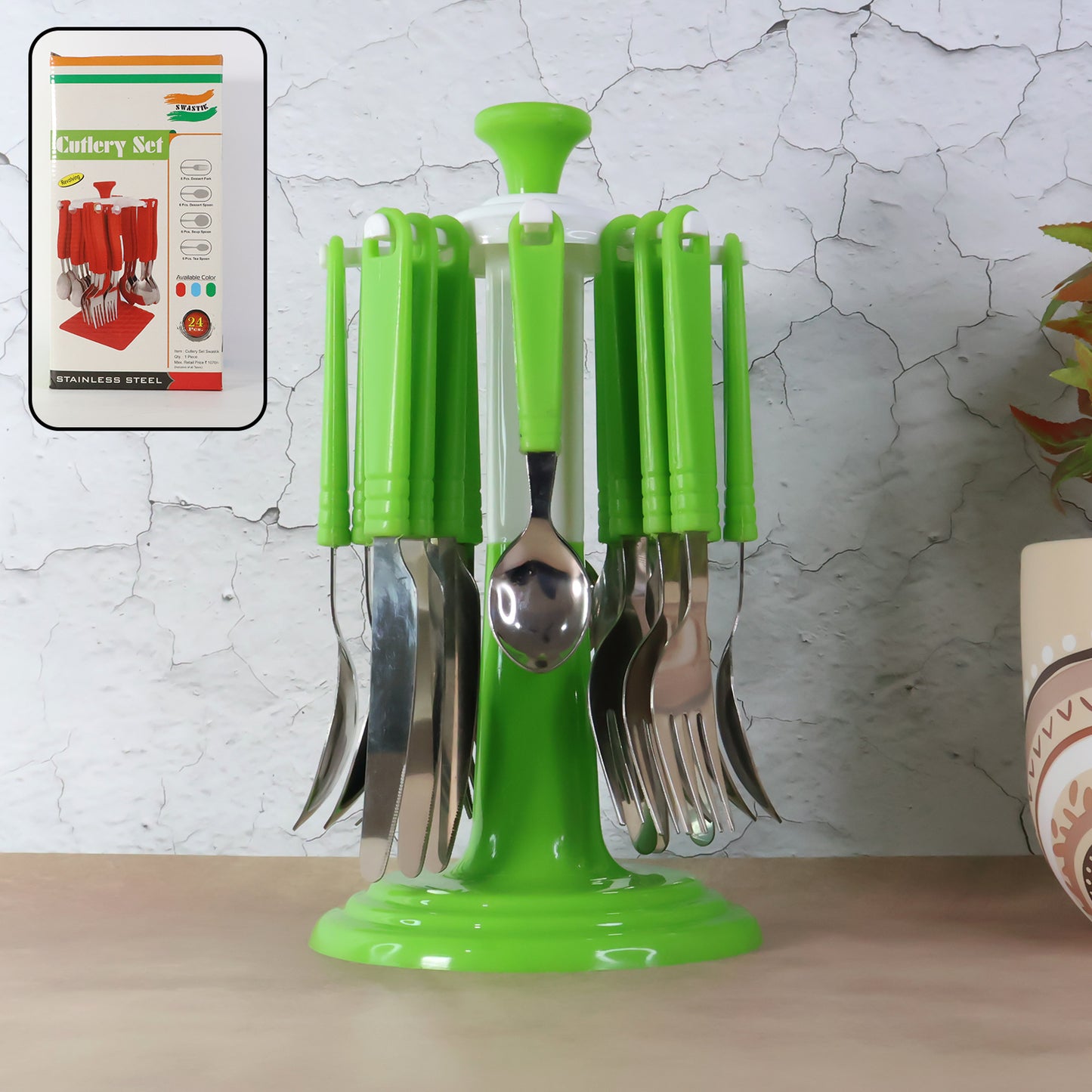 24 Piece Stainless Steel Cutlery Set with Rotating Stand - Happy Price - Image 2