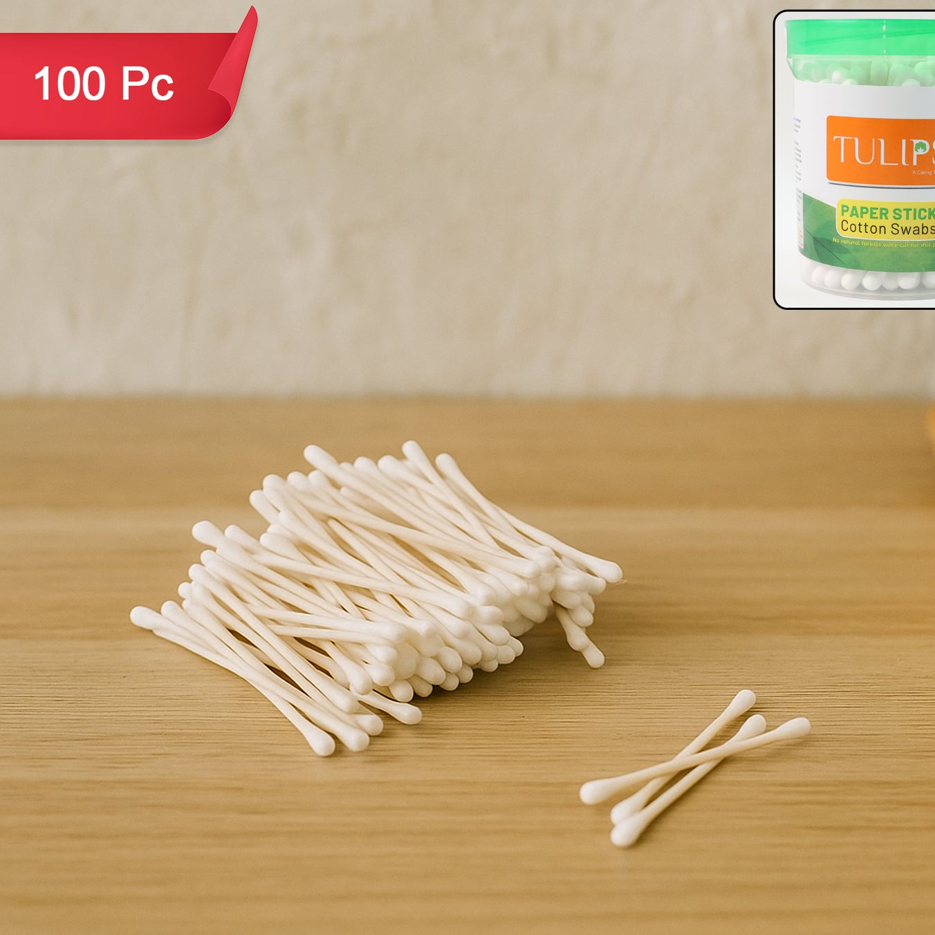 Tulips Paper Stick Cotton Swabs - 100 Pcs Set for Grooming & Makeup - Happy Price - Image 1