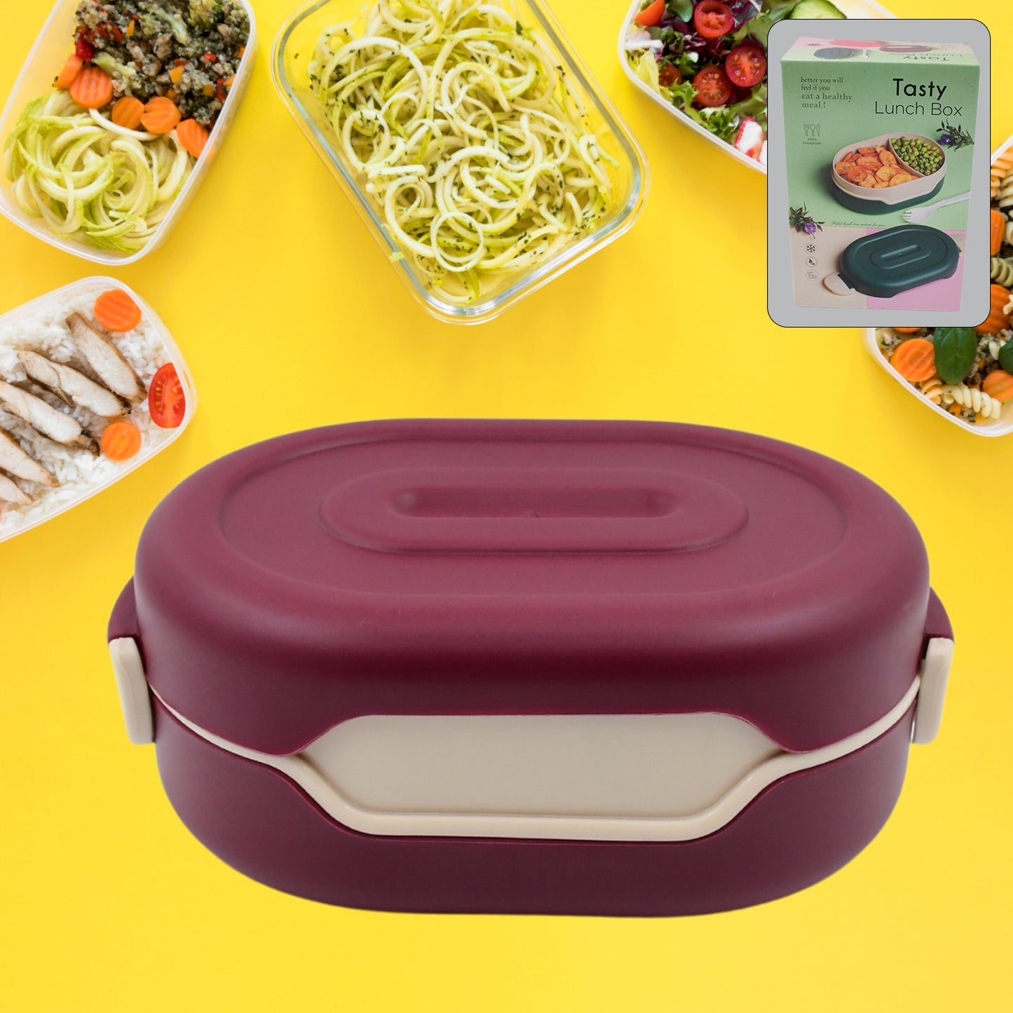 Airtight Food Grade Tiffin Box With 2 In 1 Spoon And 2 Compartment - Happy Price - Image 2