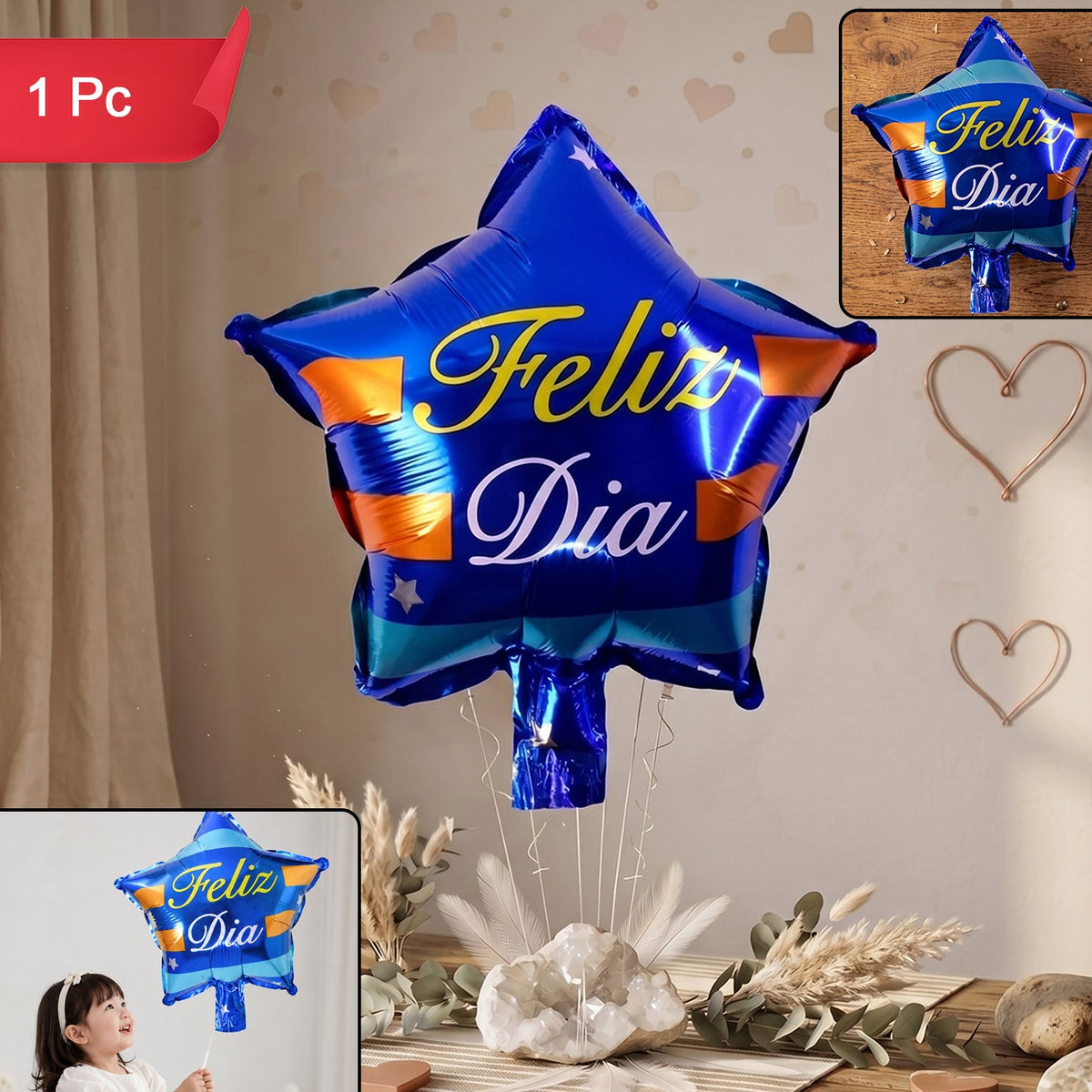Blue Star Feliz Dia Foil Balloon For Birthday Party Decoration (1 Pc)