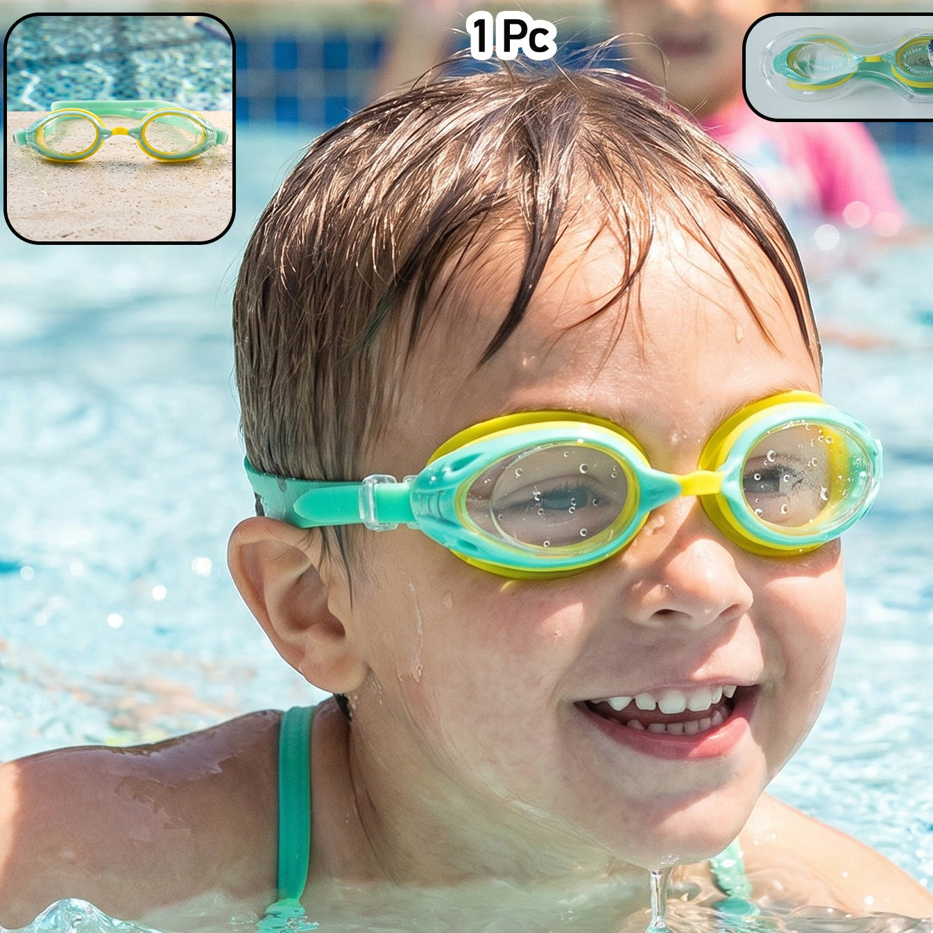 Kids Dual Color Swimming Goggles With Clear Vision Lens And Comfortable Fit  1 Pc