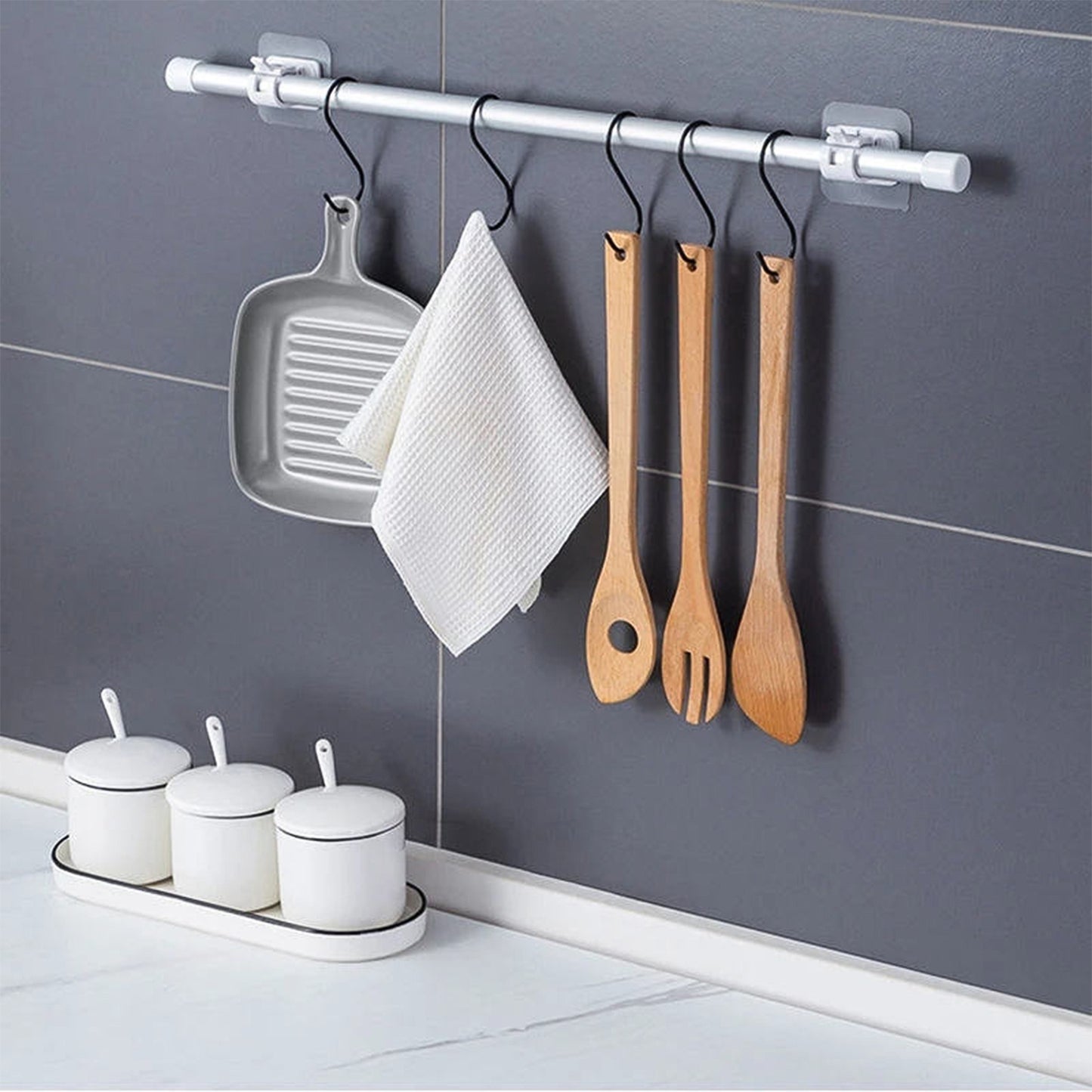 Adhesive Wall Towel Holder with Hooks - No Drill Mount - Happy Price - Image 6
