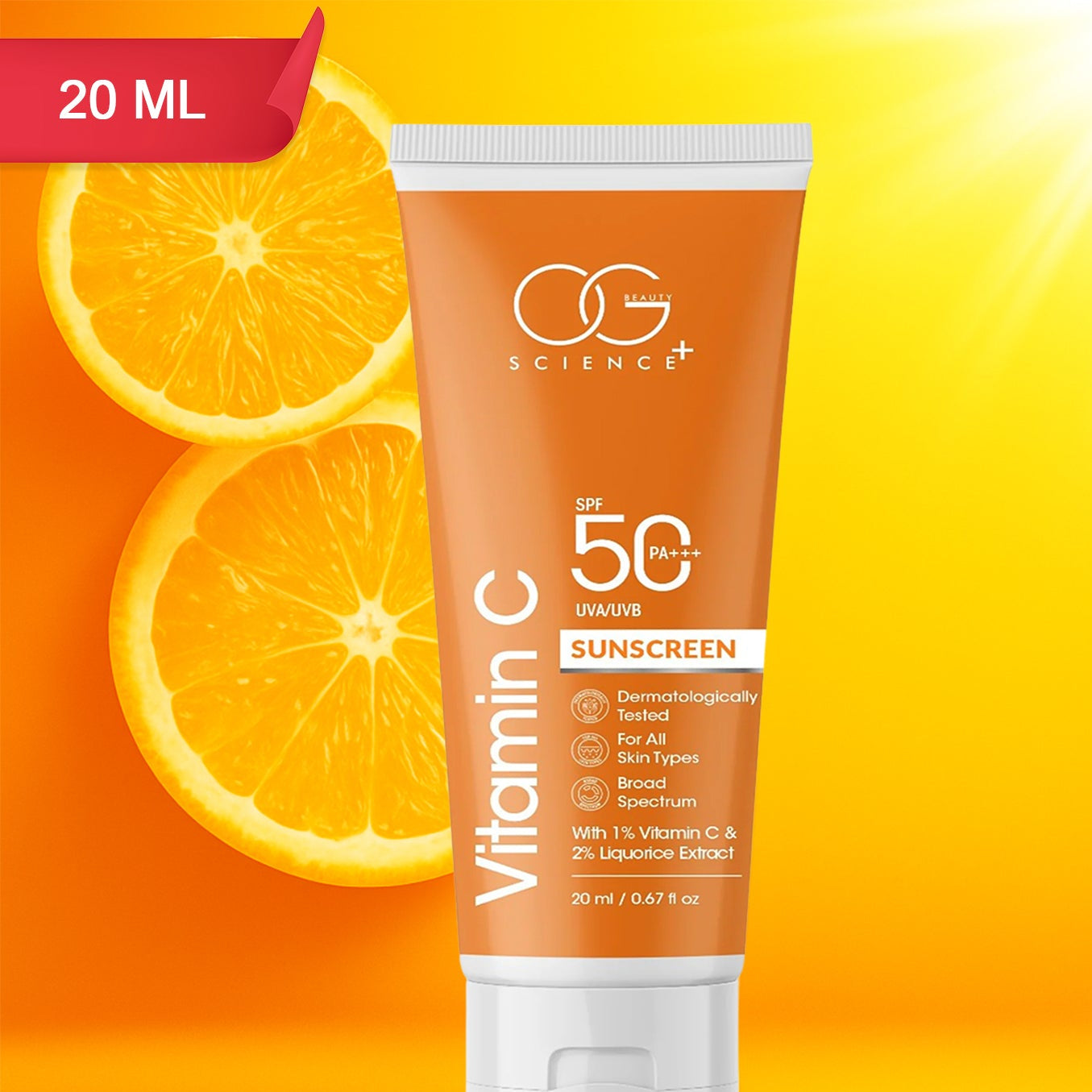 Vitamin C Sunscreen SPF 50 PA+++ with Liquorice Extract - 20ml - Happy Price - Image 1