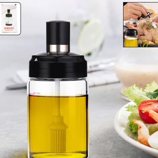 Glass Oil Dispenser Bottle with Built-in Silicone Brush (250ml) - Happy Price - Image 1