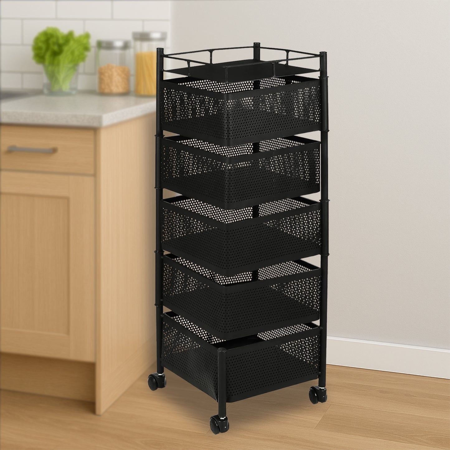 5 Tier Rolling Kitchen Trolley with Mesh Baskets - Multipurpose Organizer - Happy Price - Image 7