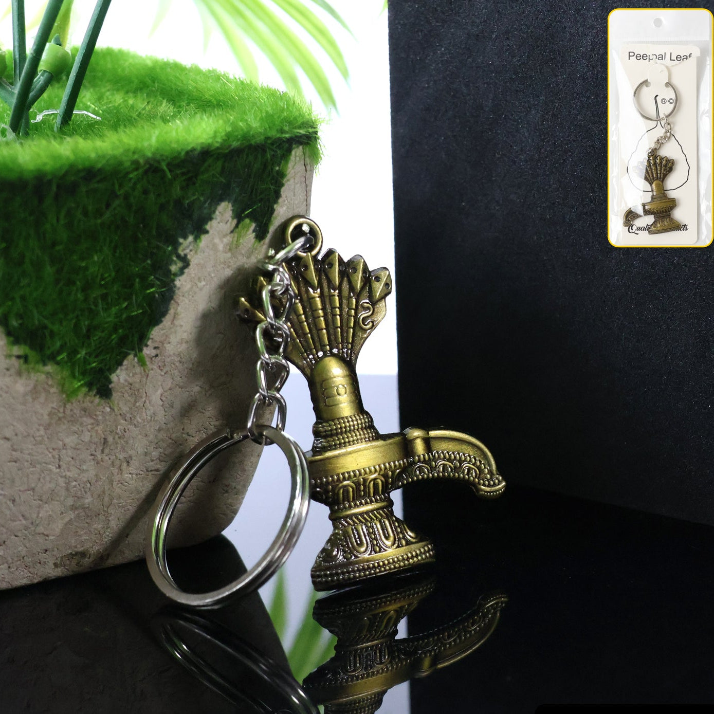 Antique Shiva Lingam Metal Keychain with Serpent Design - 1 Pc - Happy Price - Image 1