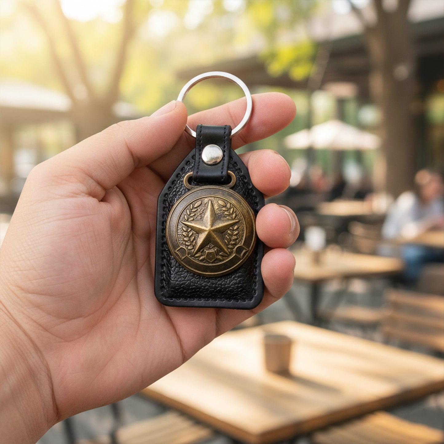 Metal Star Emblem Keychain with Leather Finish - 1 Pc - Happy Price - Image 3