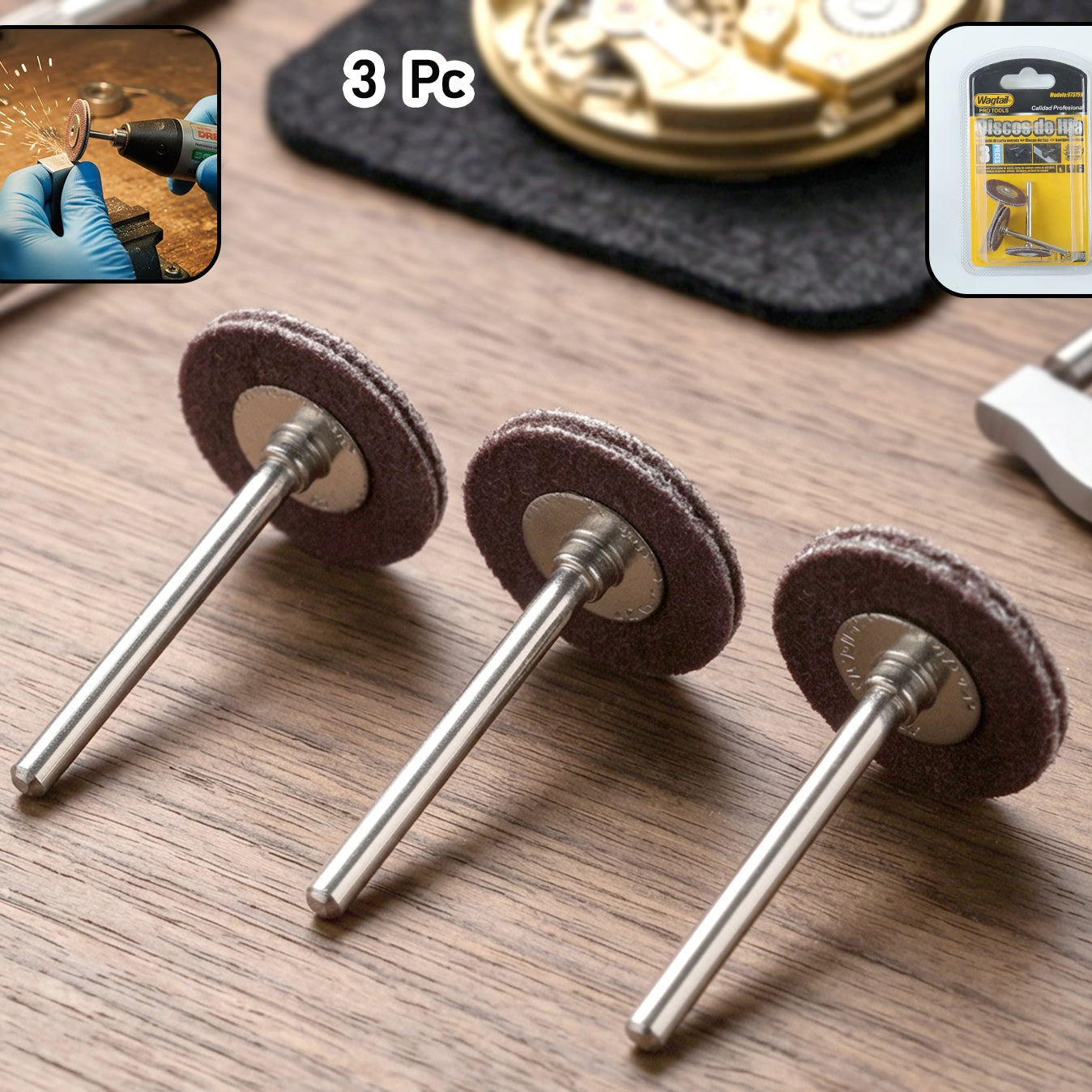 Wagtail Mini Rotary Tool Grinding Wheel Disc Set With Metal Shank (3 Pc Set)