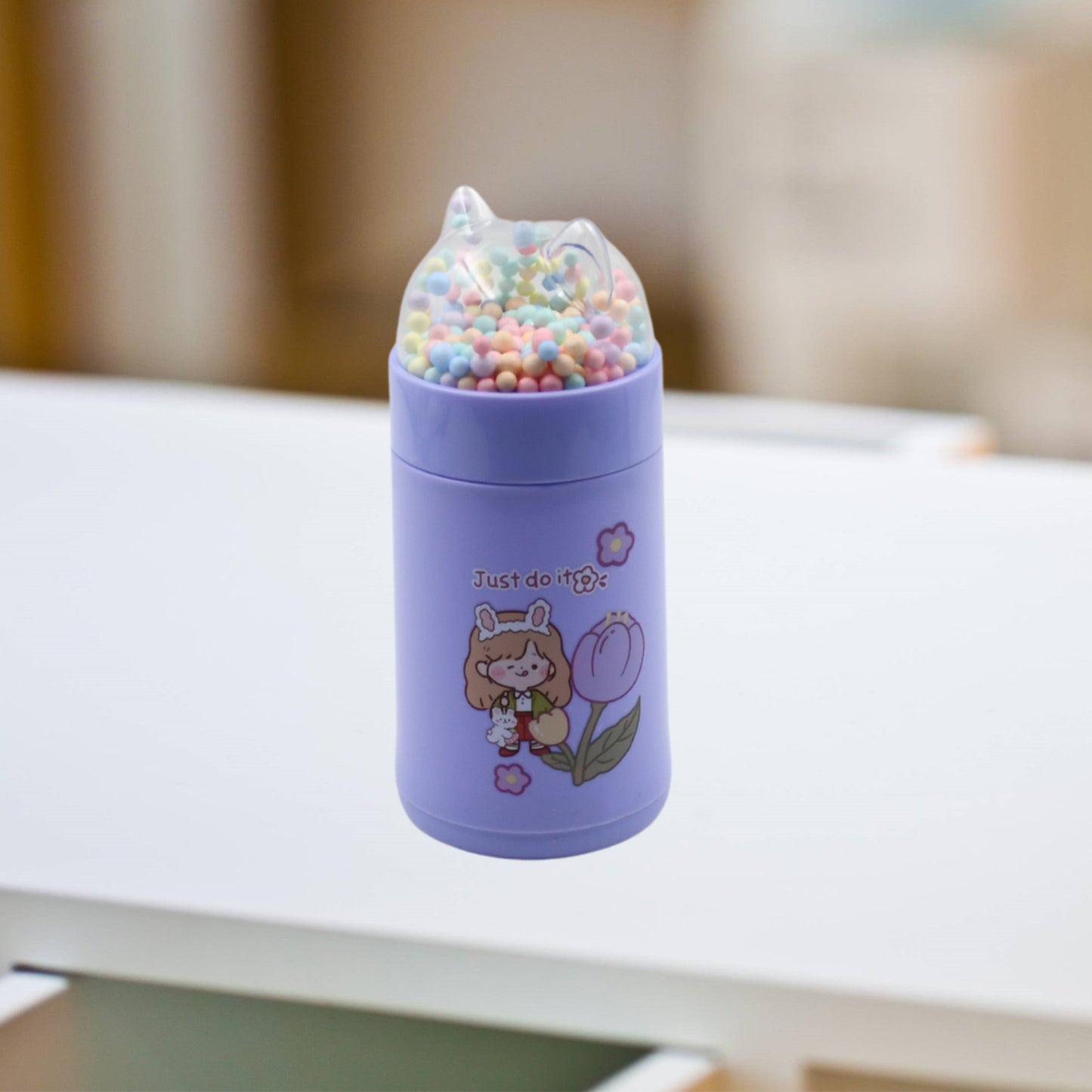 Girl Glass Water Bottle For School With Kid Sparkle Strap Cat Lid Sequins Glitter Glass Cup Birthday Gift Children 350ml (Moq - 80 Pc) - Happy Price - Image 4