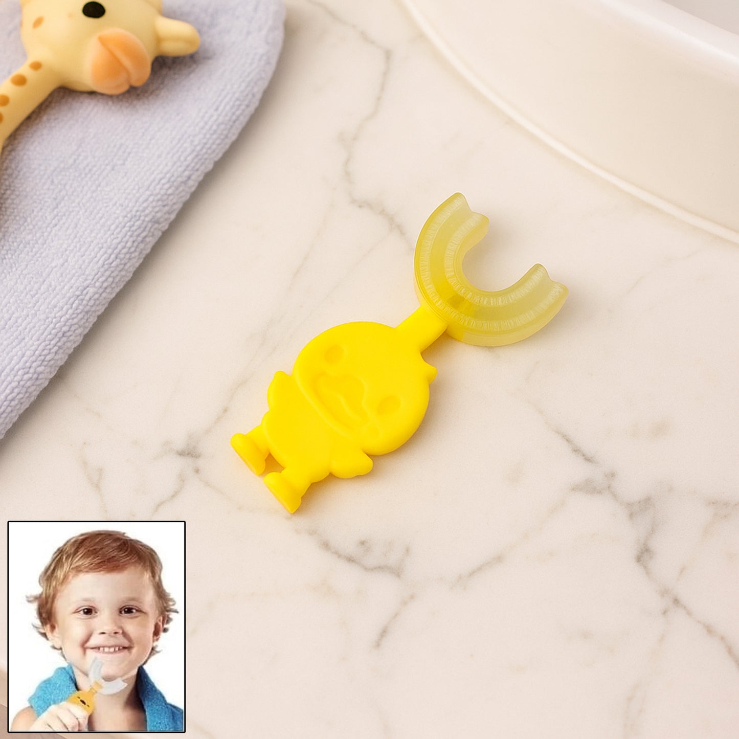 Cute Duck U-Shape Baby Toothbrush for Toddlers - Soft Silicone 360° Cleaning (1 Pc, Mix Color) - Happy Price - Image 6